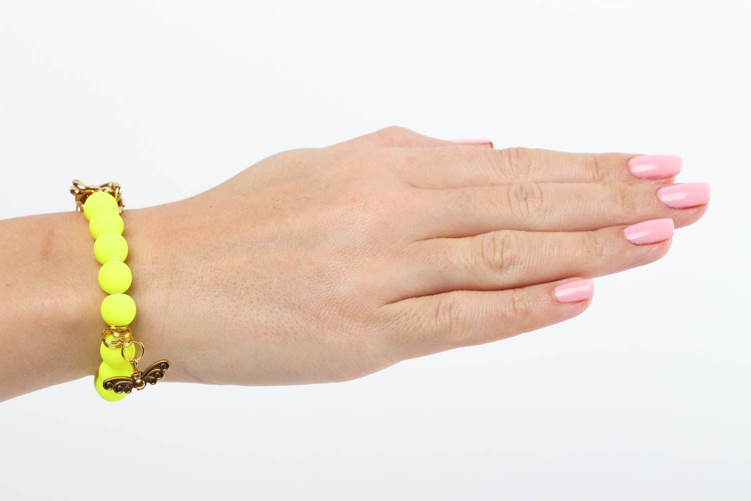 Bracelet jaune Bijou fait main perles céramiques papillon Cadeau pour femme photo 6