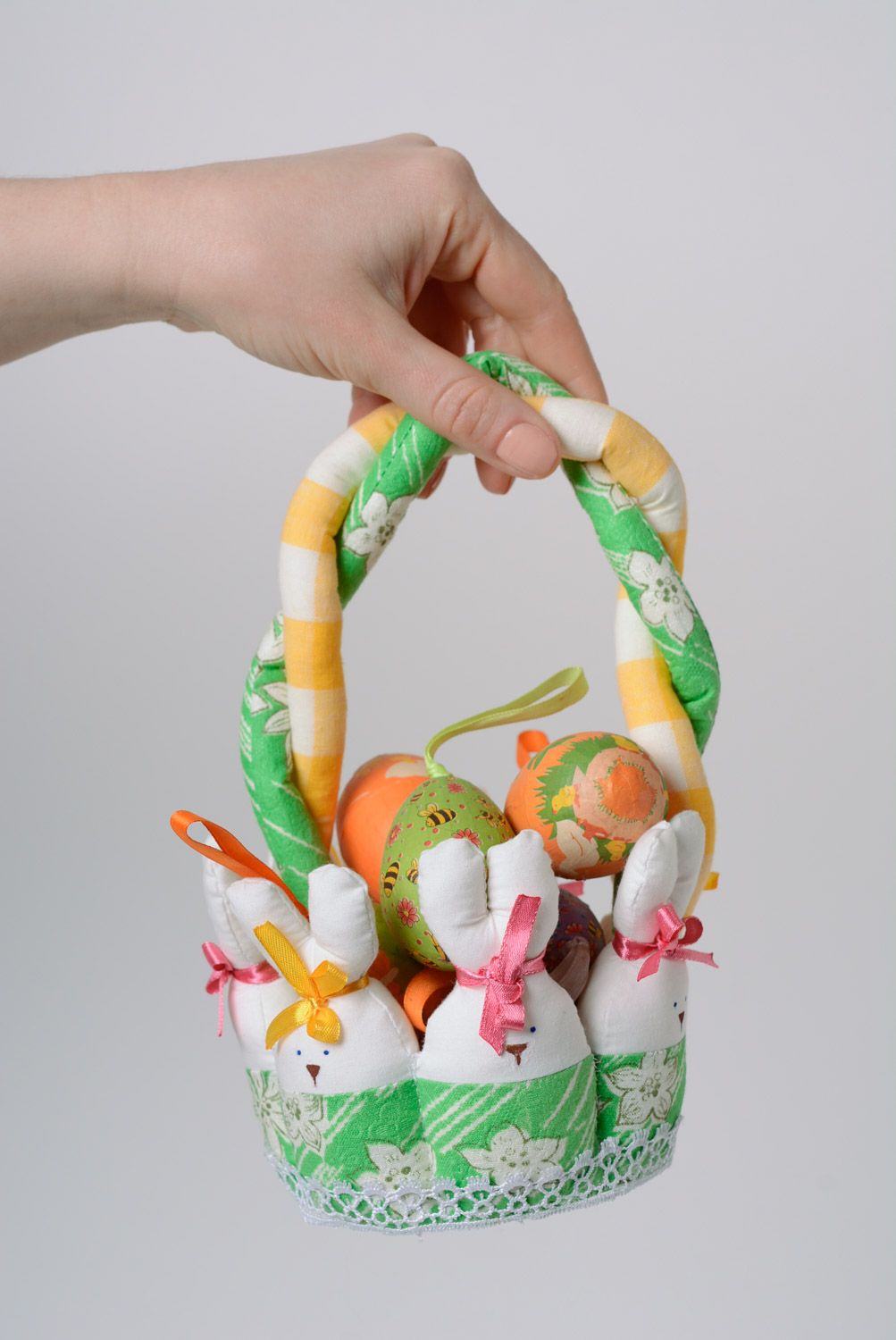 Дизайнерская мягкая игрушка ручной работы пасхальный заяц с длинными ушами фото 4