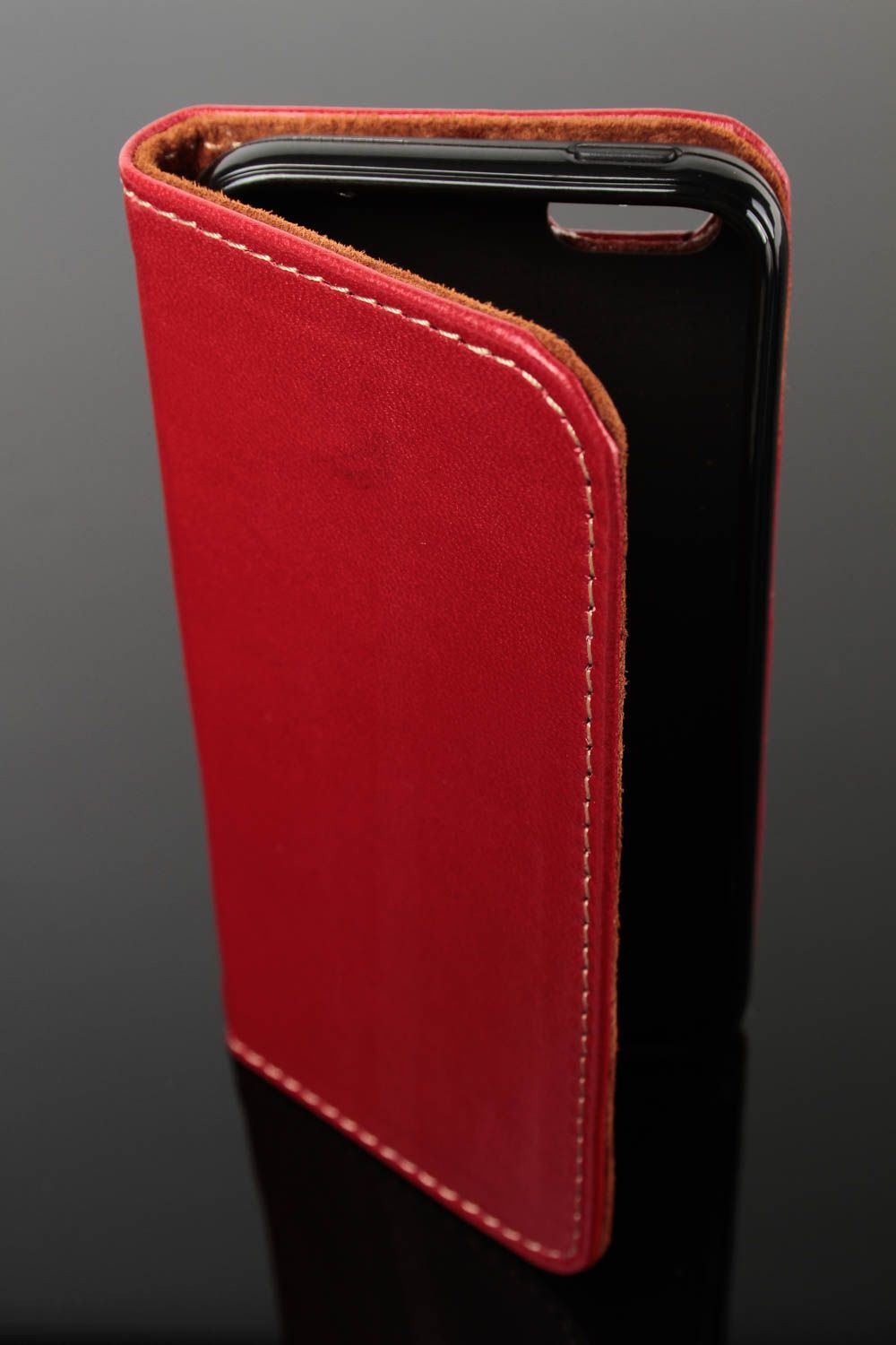 Housse smartphone cuir rouge fait main Étui téléphone portable Idée cadeau femme photo 2