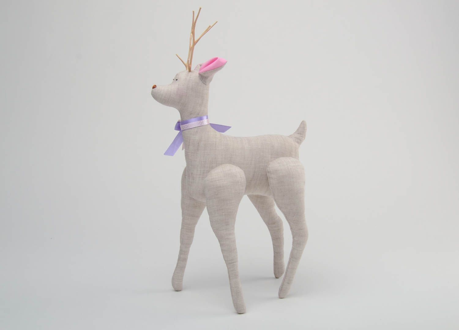 Originelles nettes Stoff Kuscheltier Hirsch aus Leinen handmade für Kinder und für Interieur foto 2