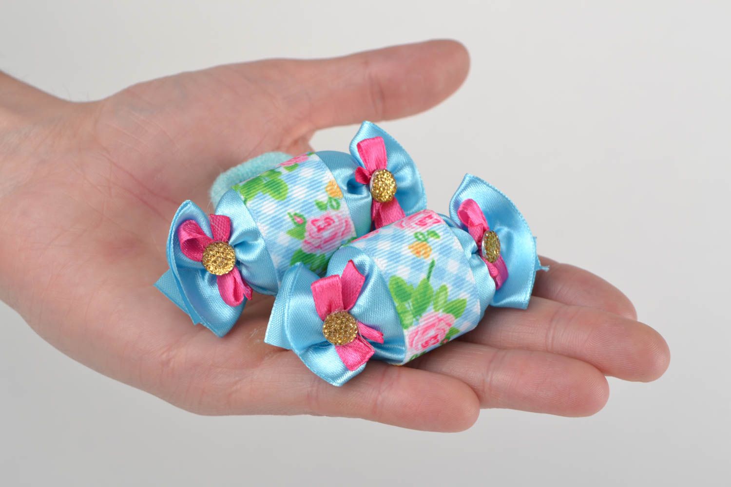 Children's blue handmade textile scrunchies set 2 pieces photo 2