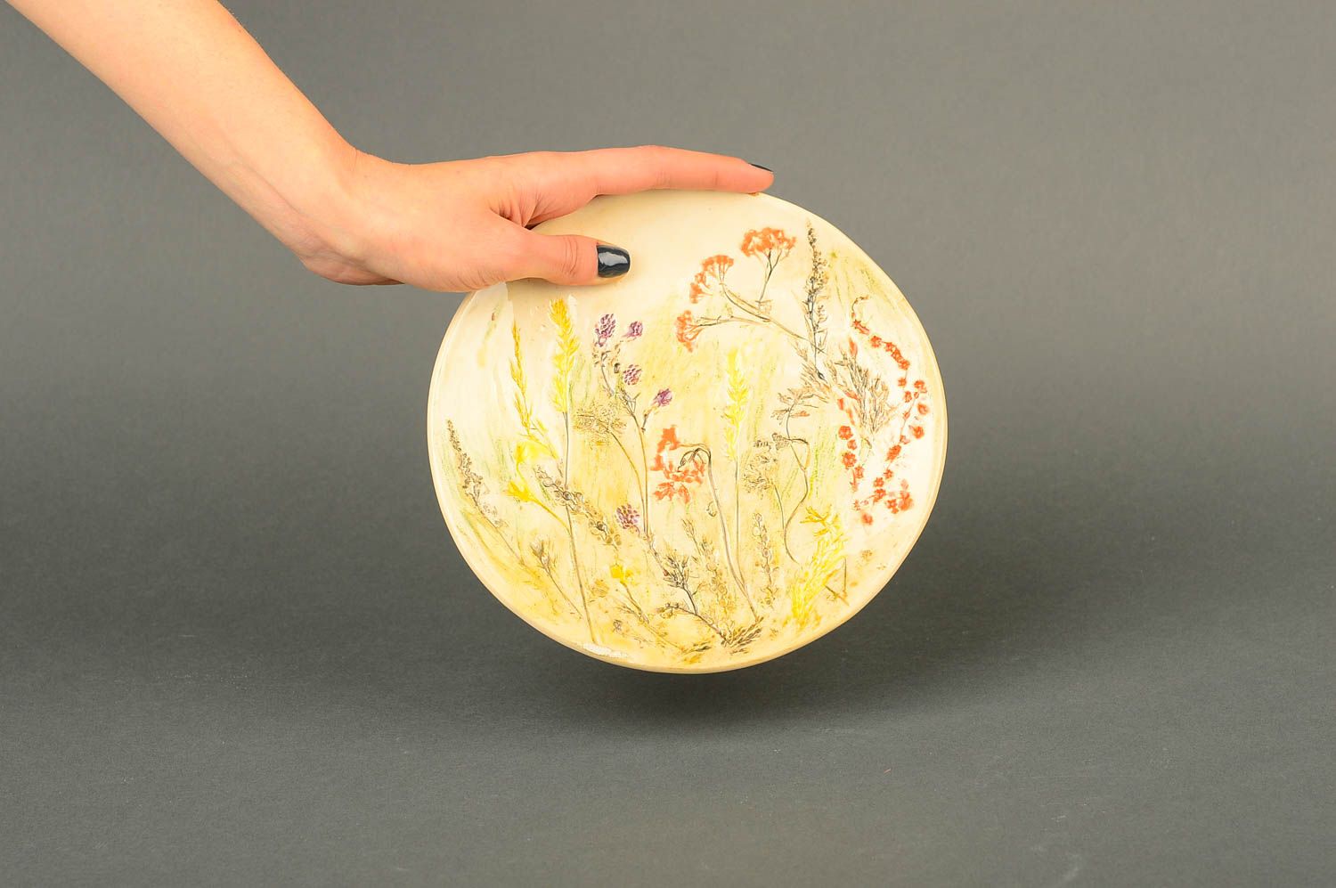 Керамическая тарелка хэнд мэйд глиняная посуда расписная тарелка с рисунком фото 2
