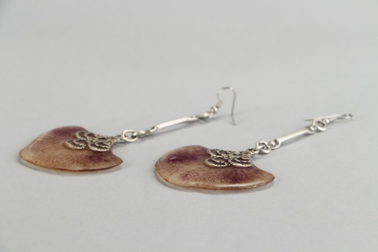 Earrings with epoxy Orchid petals photo 2