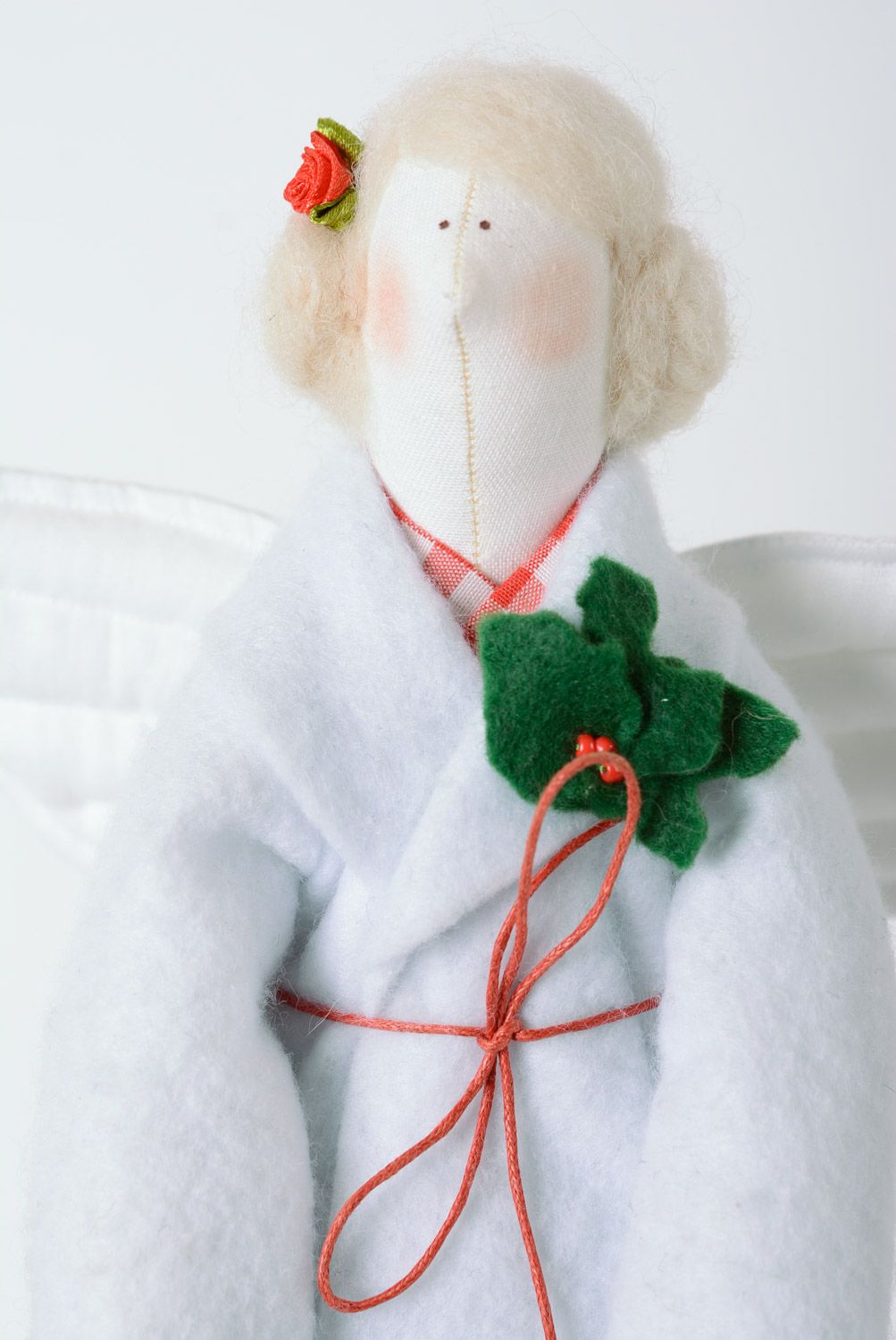 Beautiful handmade designer soft toy white angel sewn of fleece and felt  photo 3