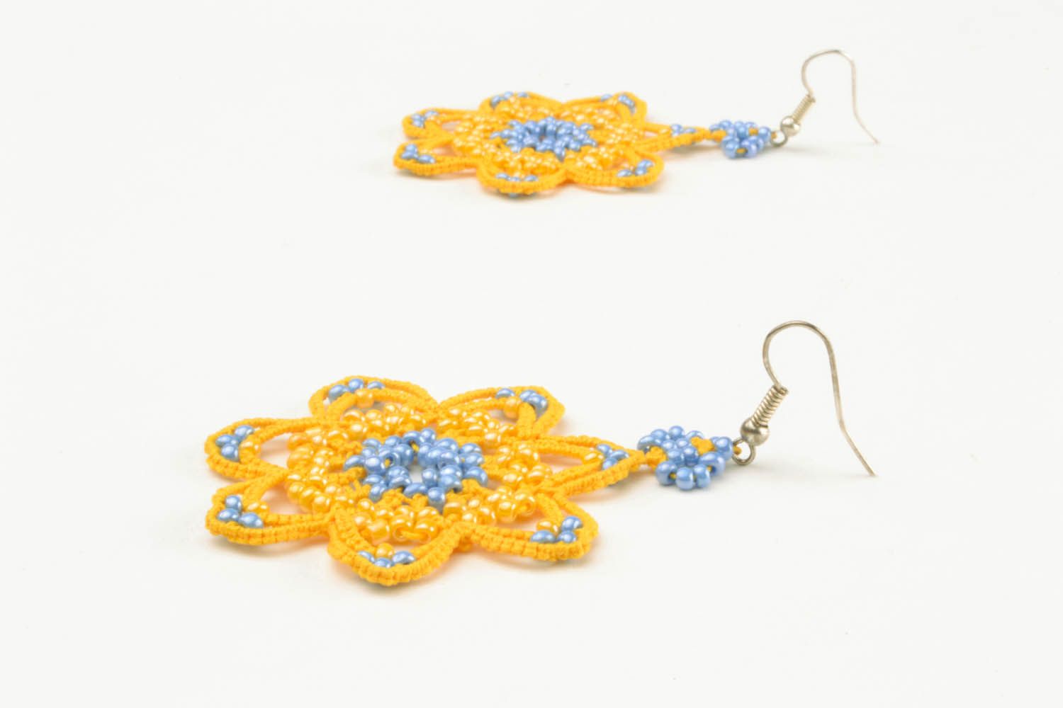 Lace earrings made using tatting technique photo 3