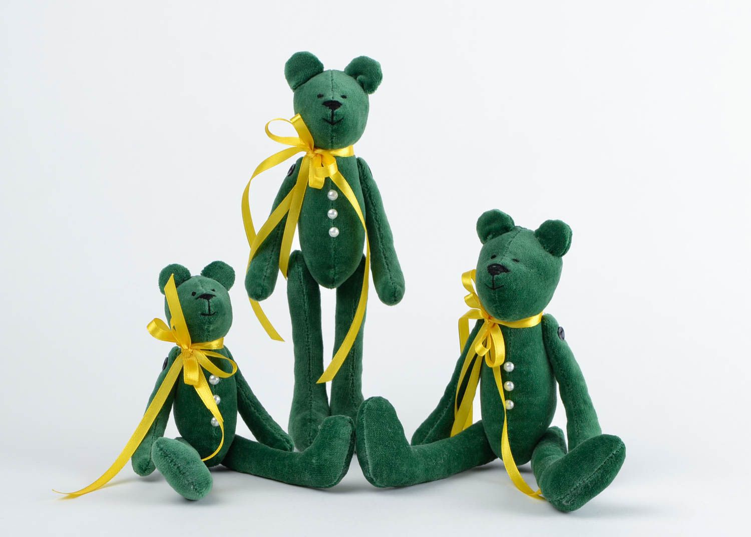 Peluches ours 3 Jouets enfant fait main en velours verts desing Cadeau original photo 4