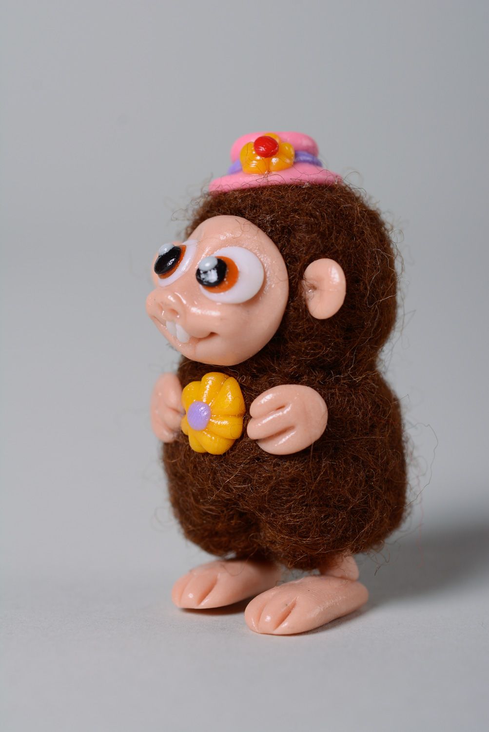 Miniature homemade felted wool figurine of monkey photo 2