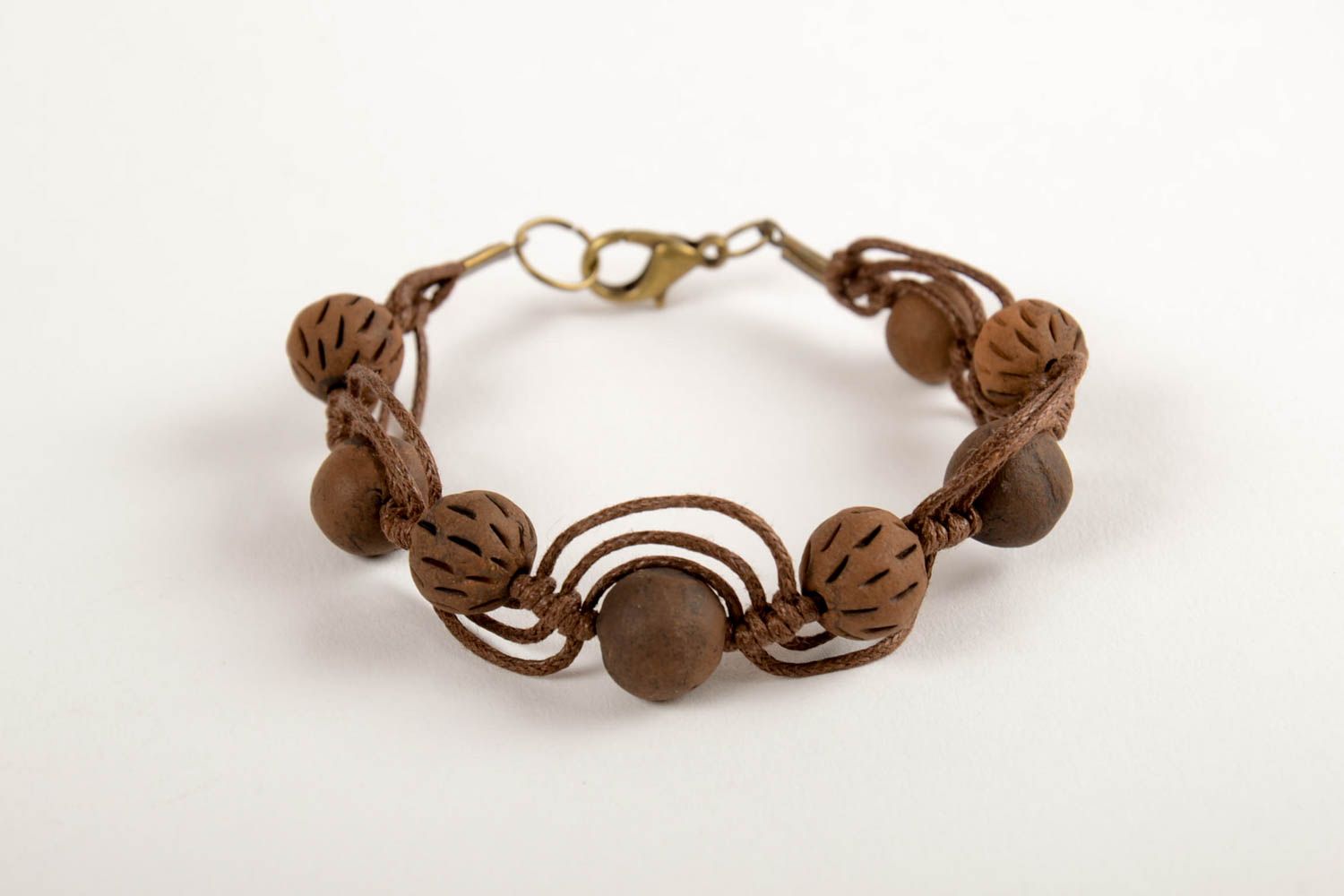 Браслет ручной работы браслет из керамики наручный браслет коричневый плетеный фото 3