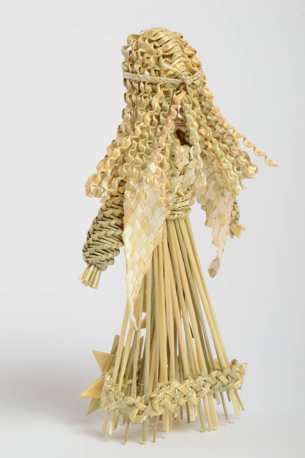 Decorative handmade toy unusual decor made of straw stylish statuette angel photo 4