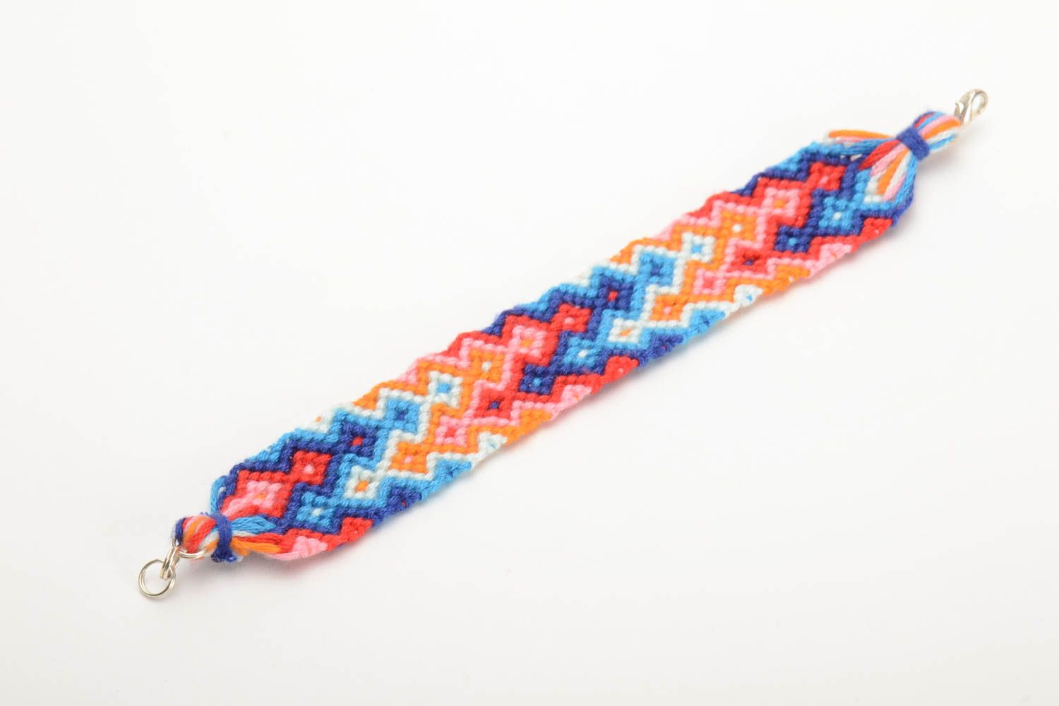 Multicolored beautiful handmade wide woven embroidery floss bracelet photo 4