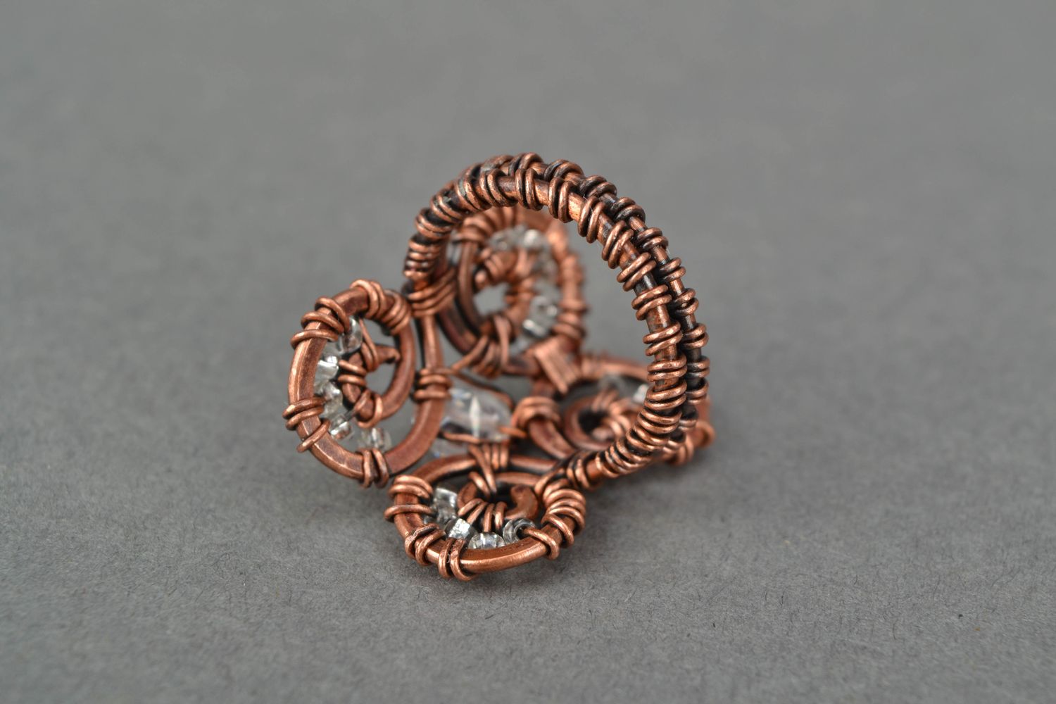 Wire wrap copper ring with zirconium  photo 4