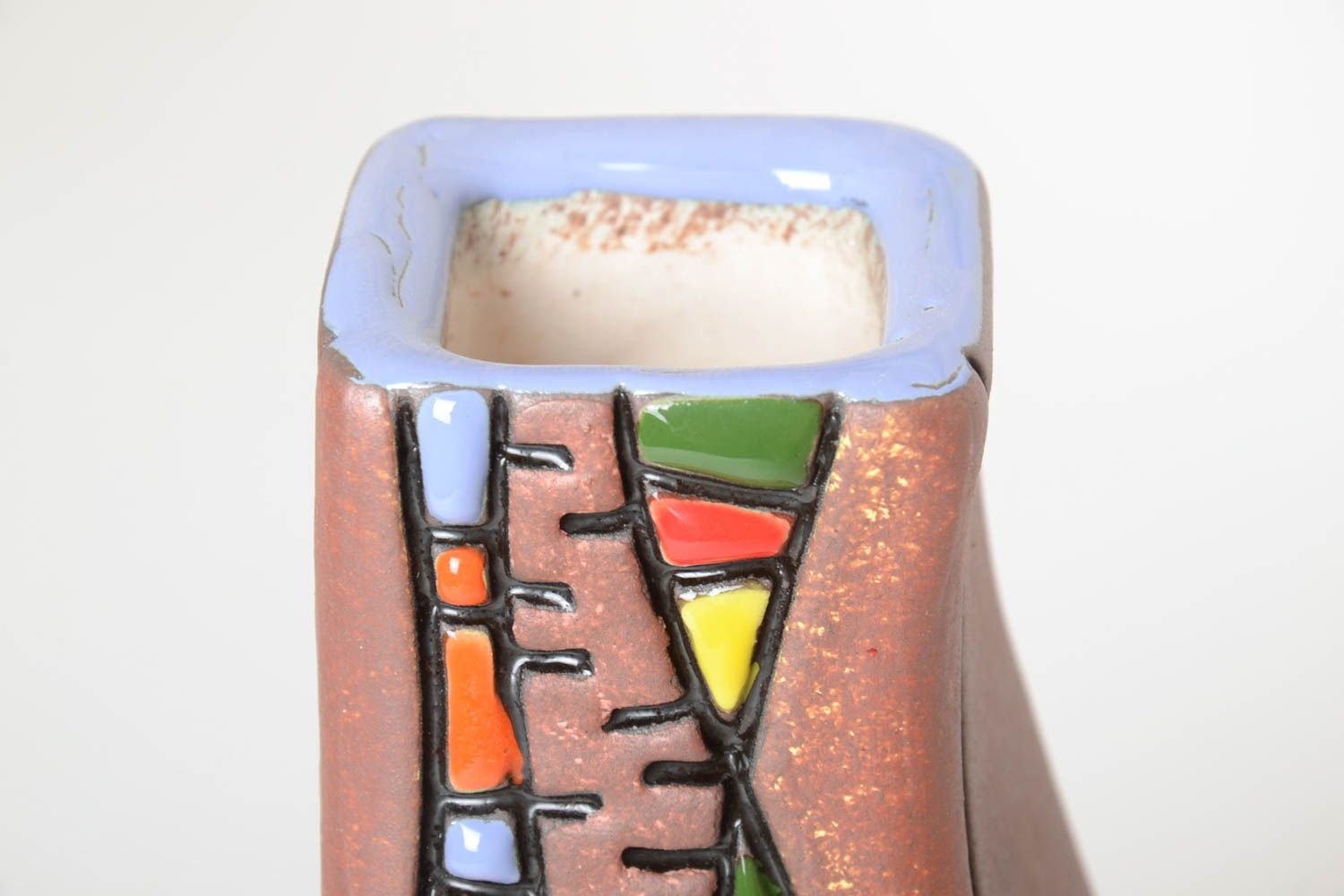 Handmade Keramik Vase Haus Deko hohe ausgefallene Vase bemalt 2 L grell foto 3