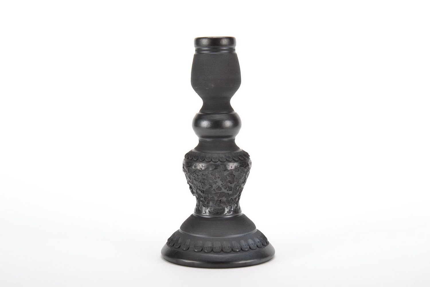 Candlestick, stand for candle made from black smoke ceramics photo 1