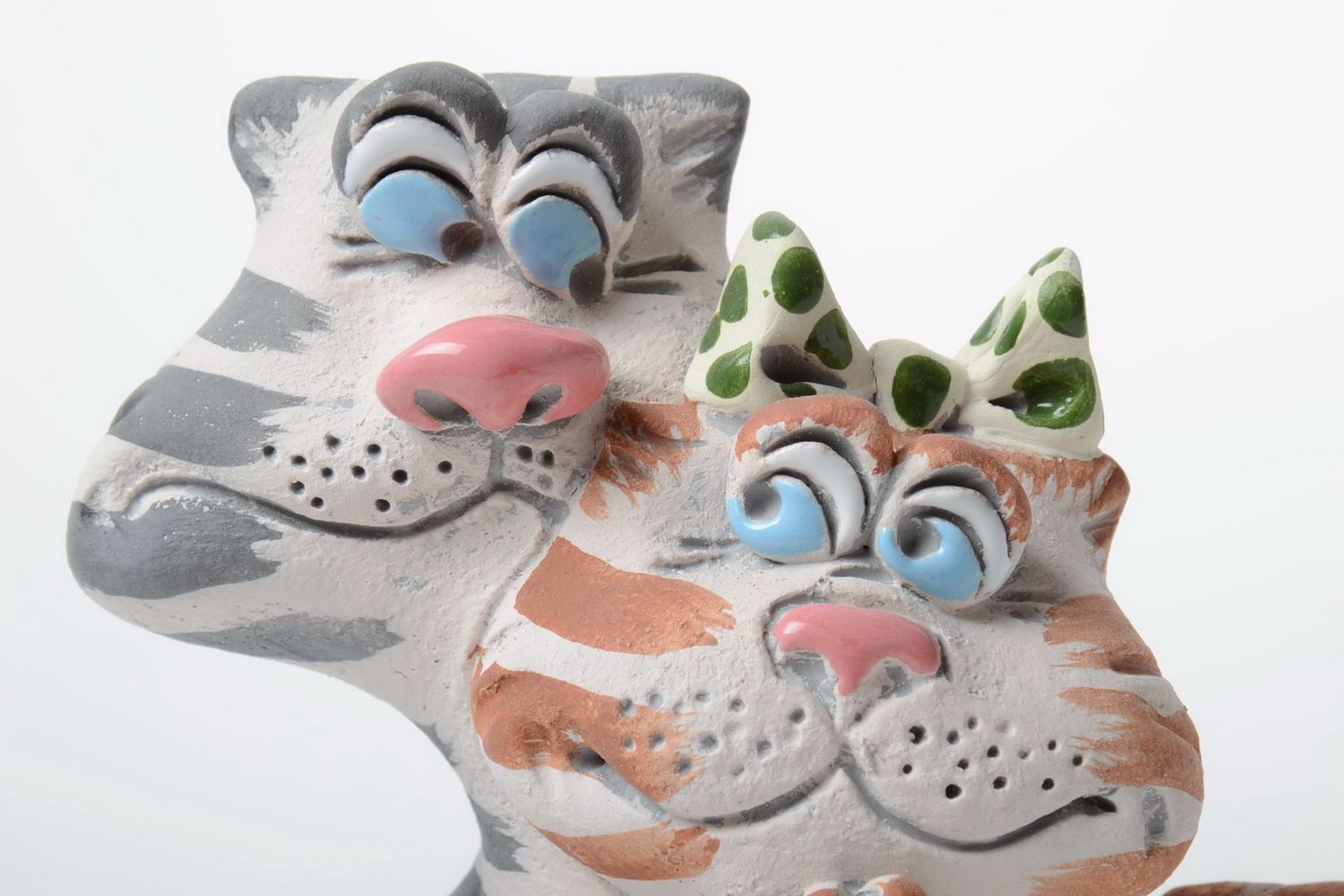 Tirelire céramique chats faite main en demi-porcelaine peinte originale photo 4