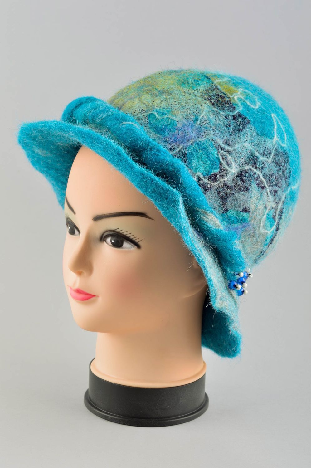 Женская шляпка ручной работы модная шляпка дамская шляпка голубая красивая фото 2