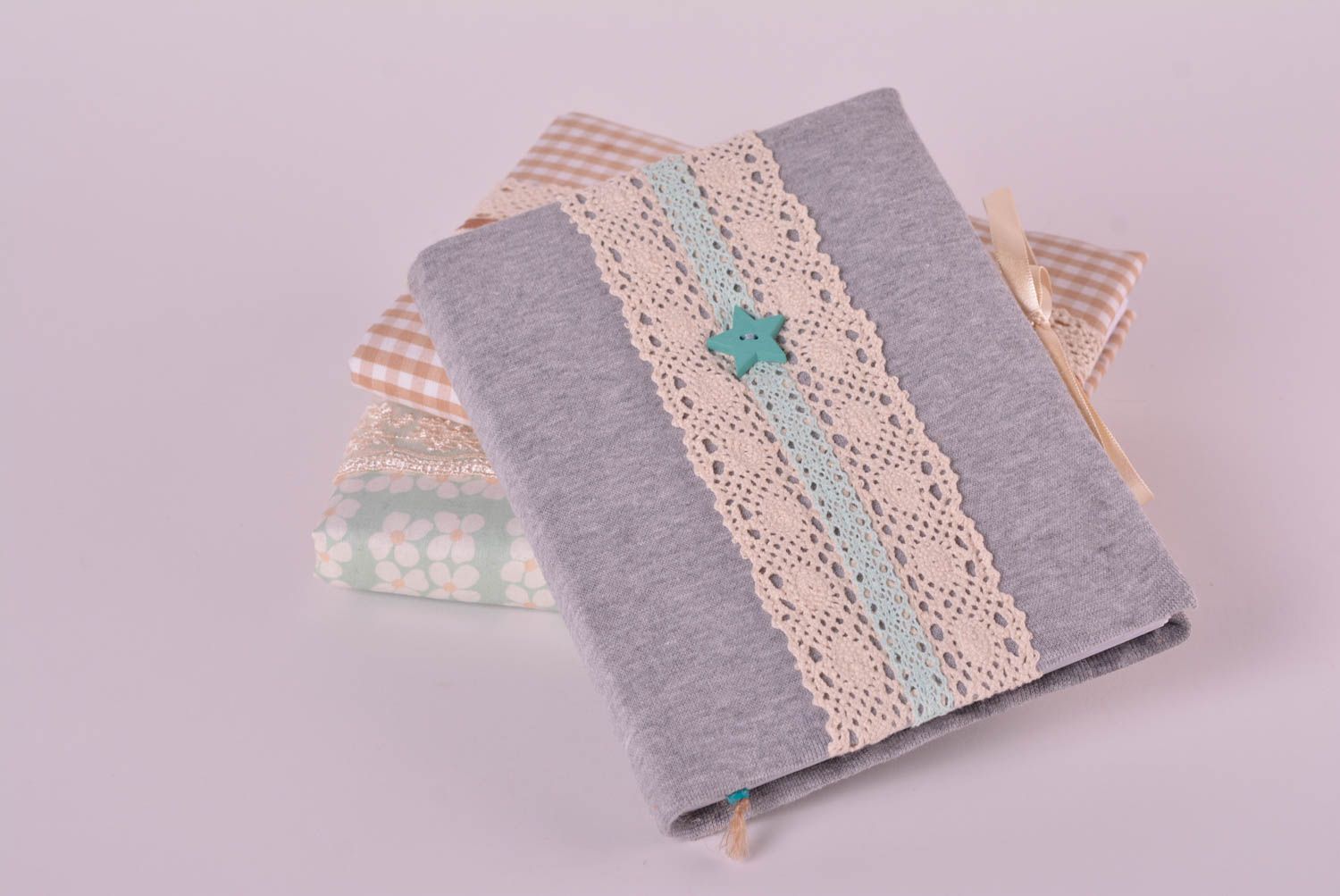Handmade notebook handmade sketchbook gray notepad with lace cover cute notebook photo 1