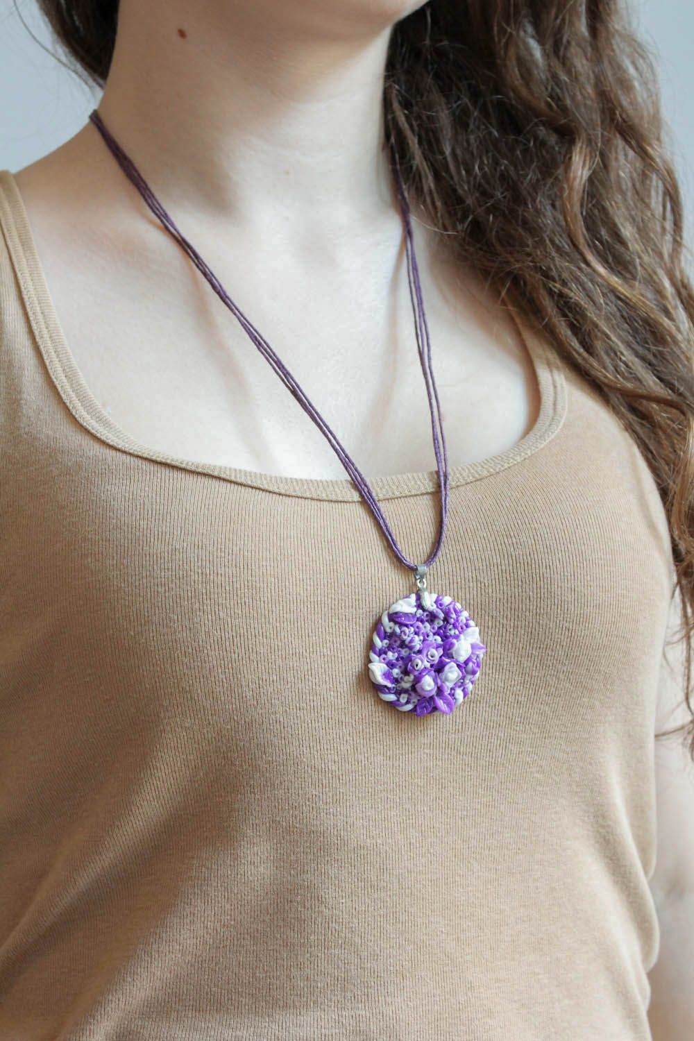 Polymer clay pendant Violets photo 1