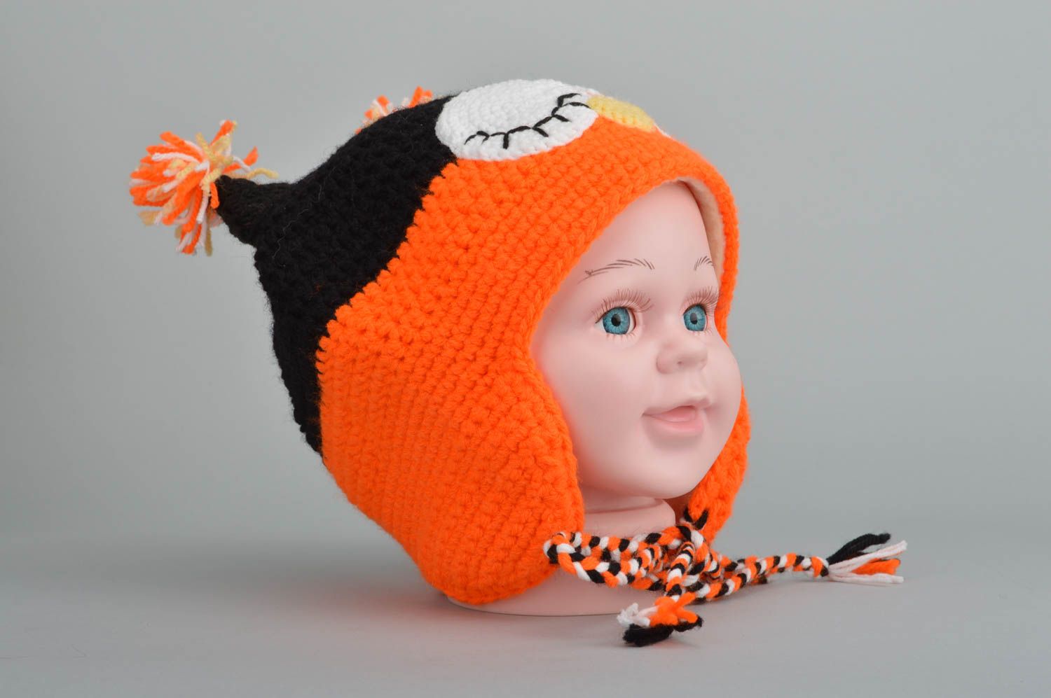 Handmade cute crocheted cap in shape of sleeping owl accessory for kids photo 4