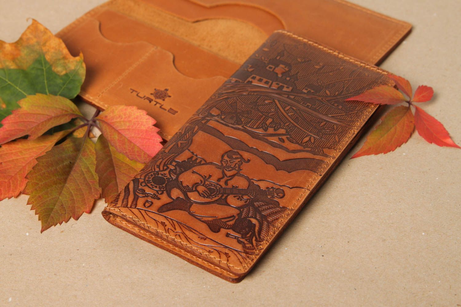 Cartera de cuero hecha a mano marrón regalo original accesorio artesanal  foto 1