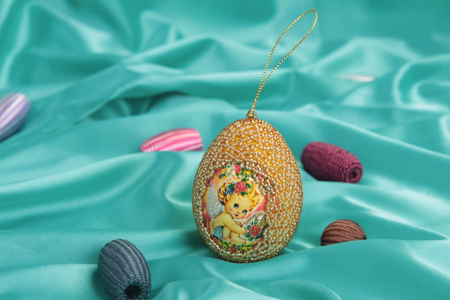 Huevo de Pascua de abalorios artesanal regalo original decoración para fiestas foto 1