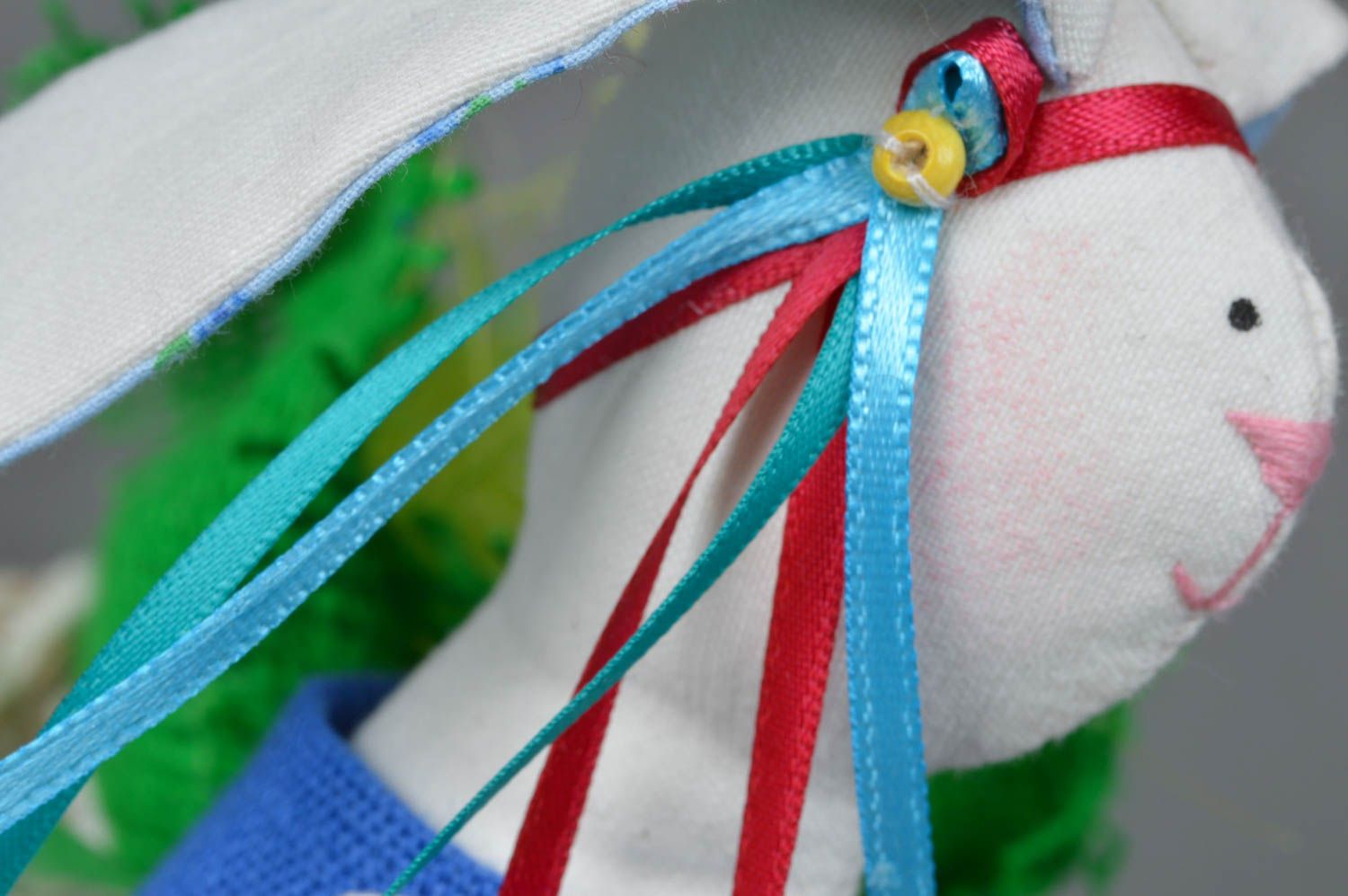 Jouet mou en tissu de coton et lin fait main design original pour enfant Lapin photo 2