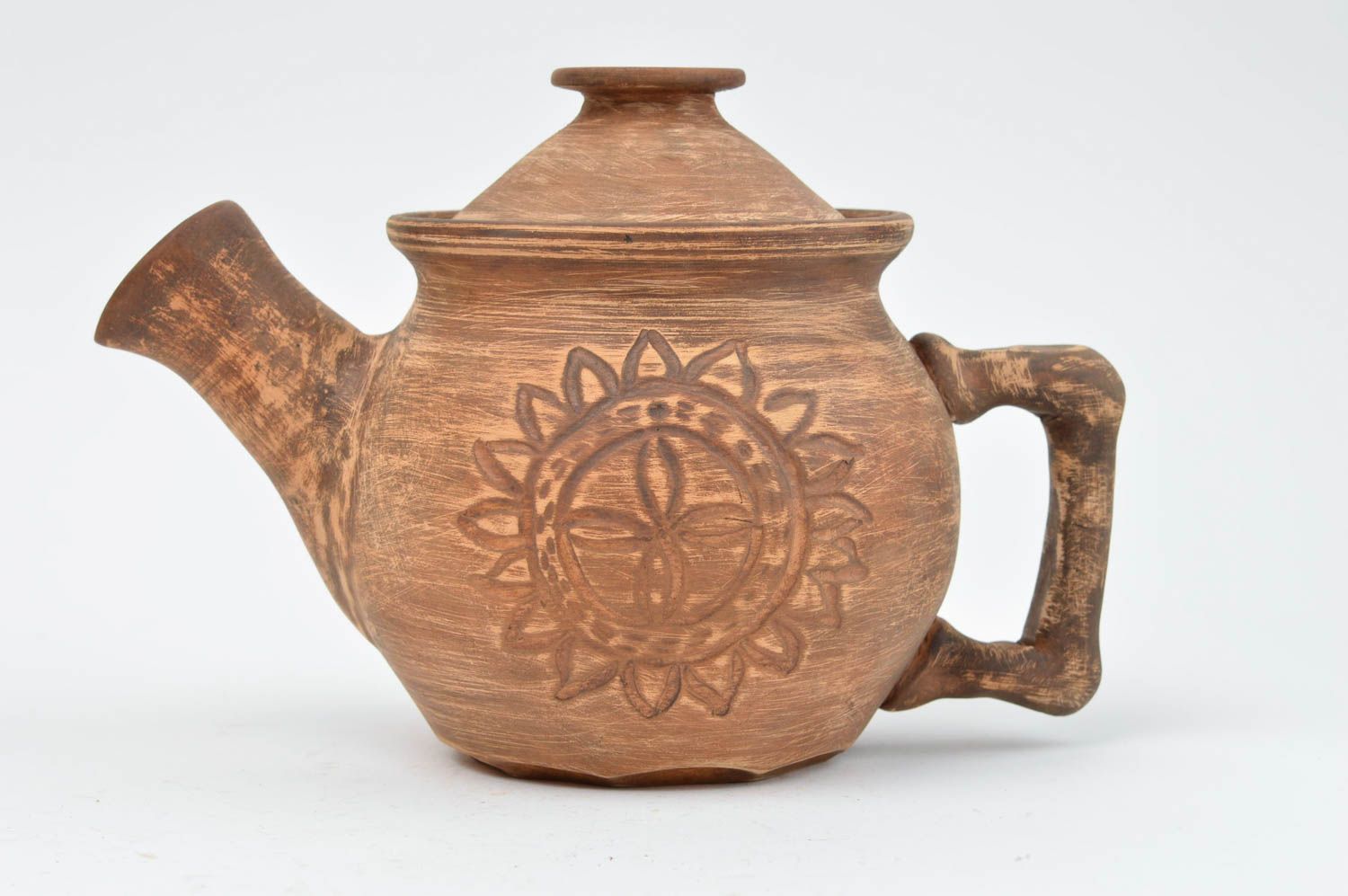 Керамический чайник ручной работы с узорами в виде солнца ручной работы фото 2