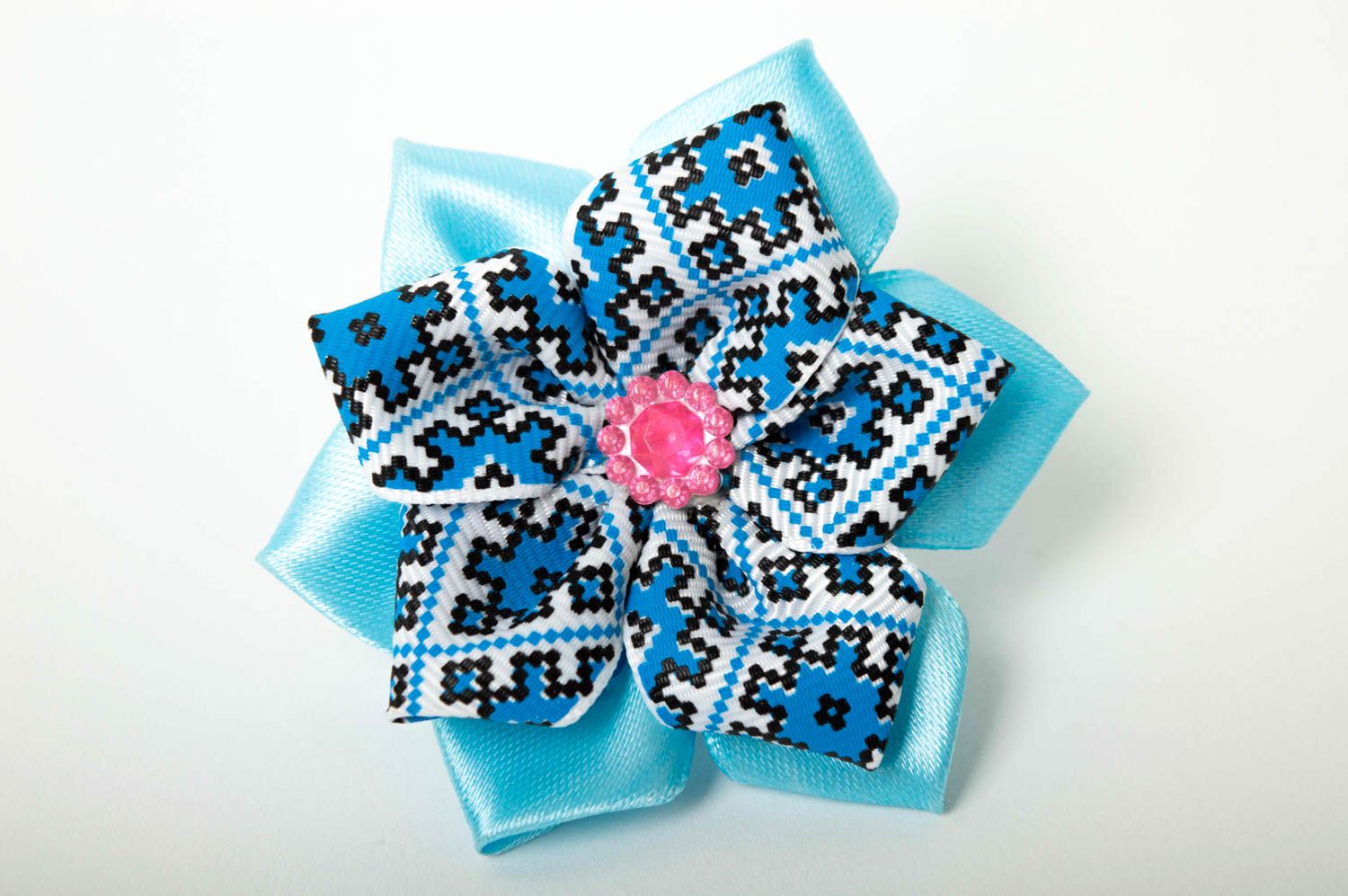 Handmade Blumen Haargummi Mädchen Haarschmuck Accessoire für Haare blaues Muster foto 5