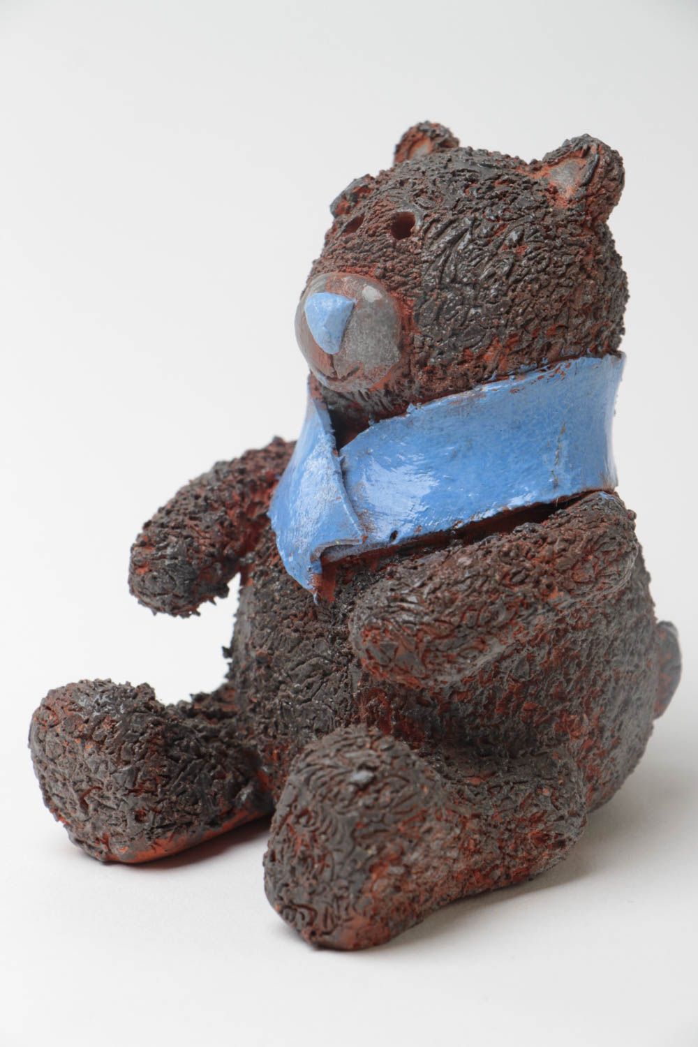 Handmade miniature ceramic figurine painted with acrylics brown bear cub photo 2