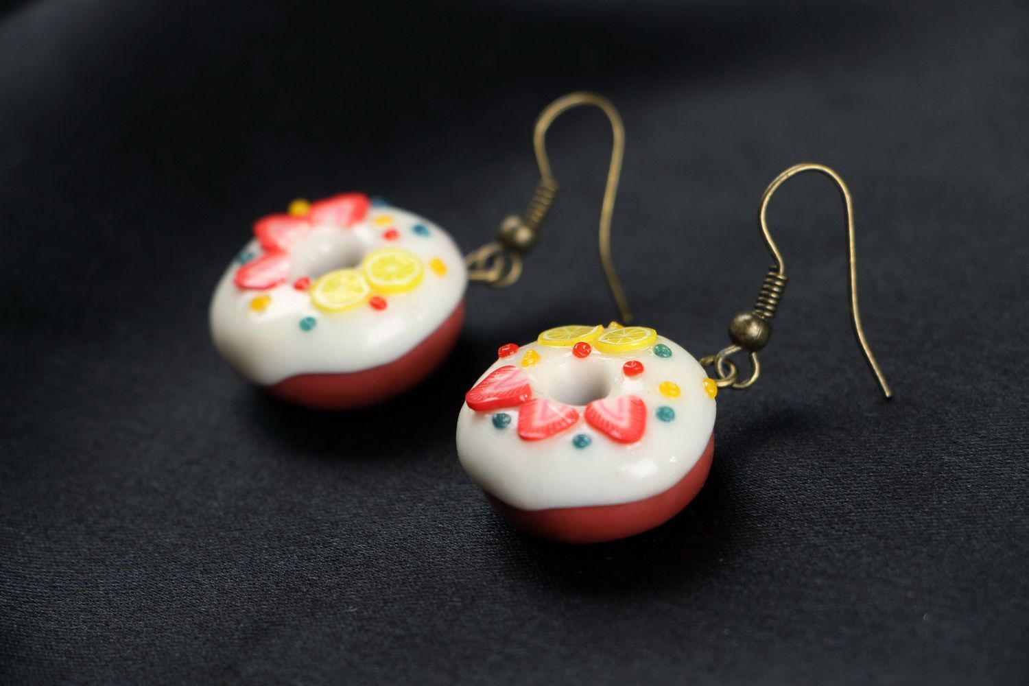 Earrings made ​​of polymer clay Donuts photo 2