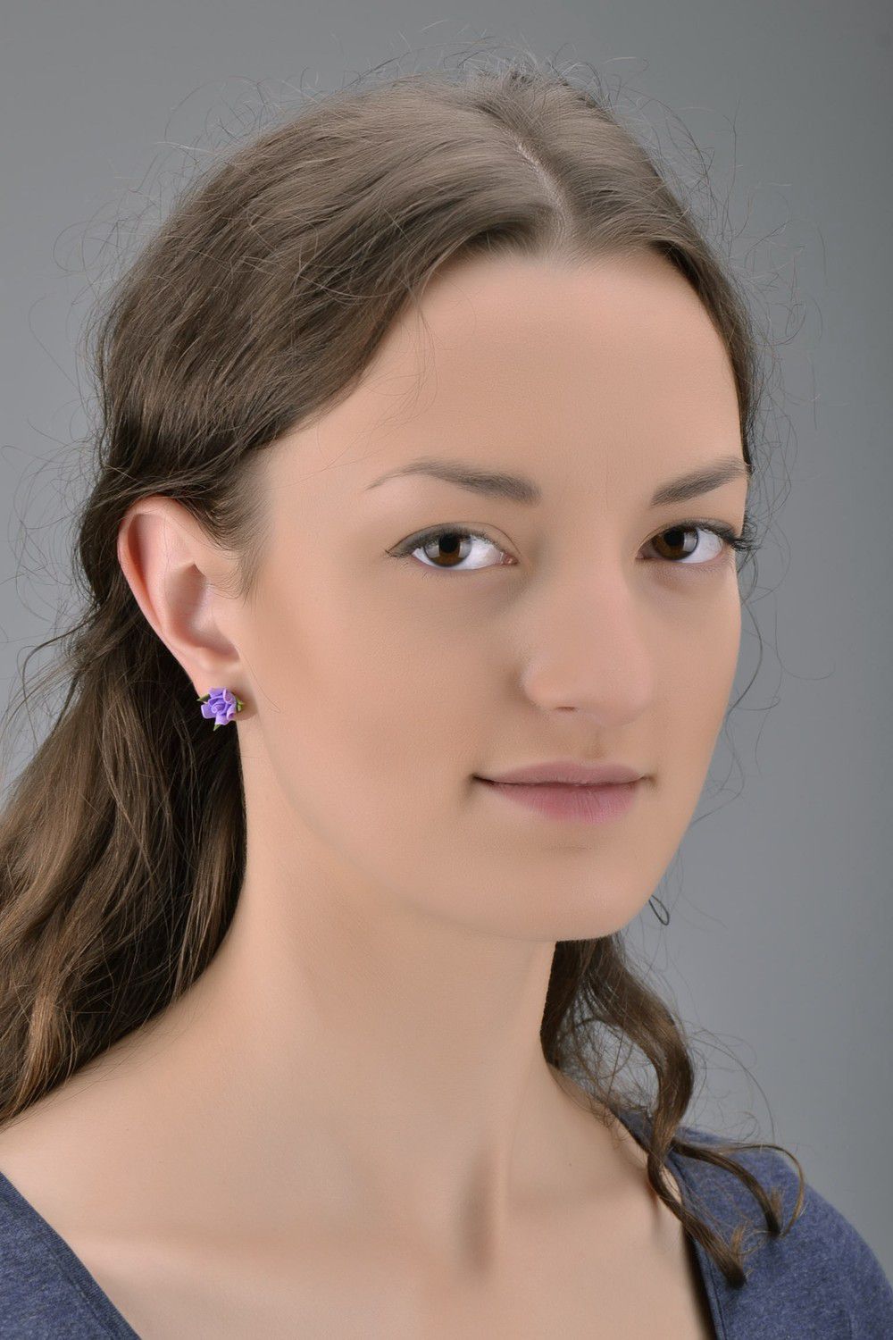 Polymer clay stud earrings Purple Rose photo 5