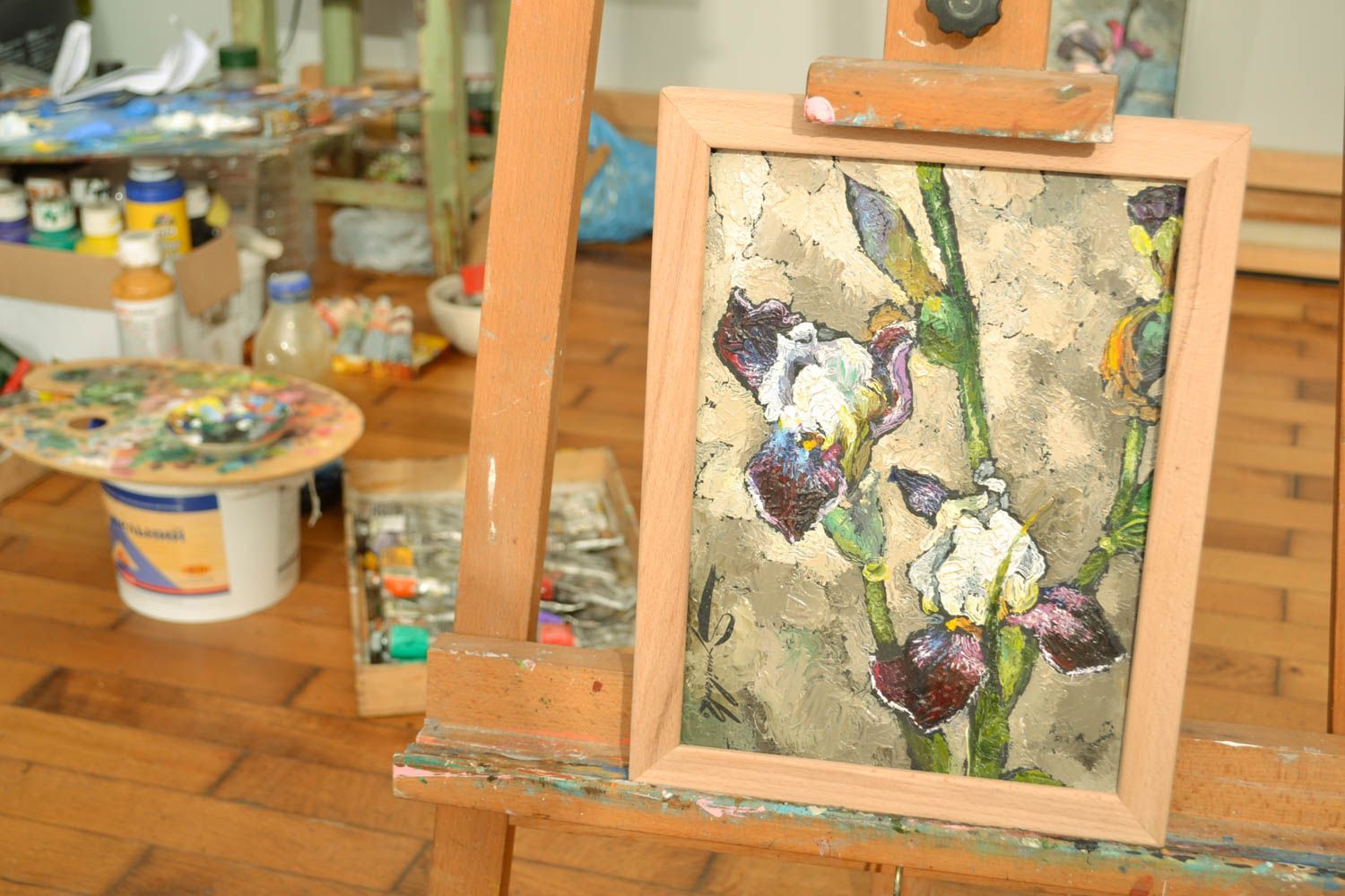 Homemade oil painting Irises photo 4