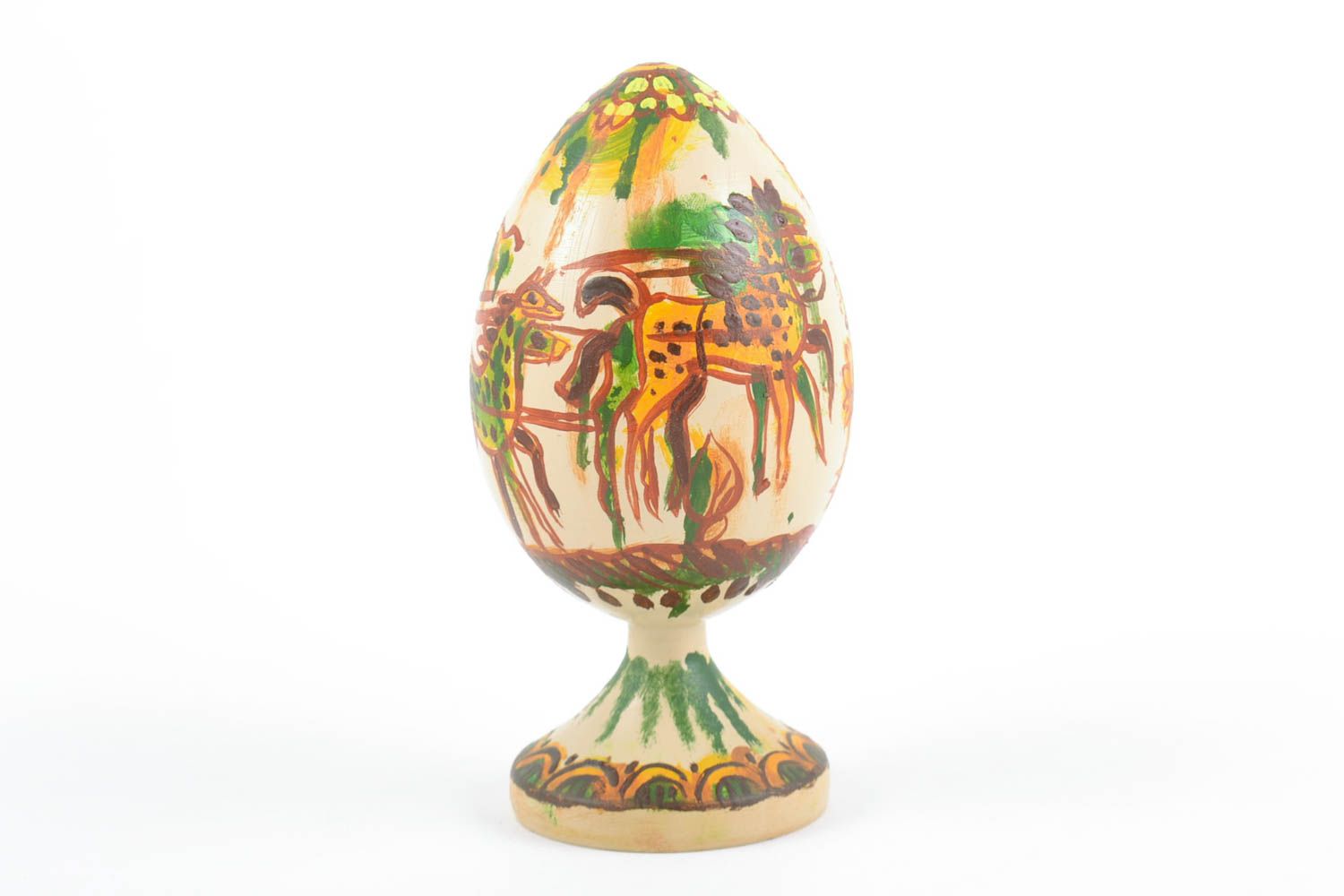 Handmade decorative wooden egg on stand painted with oils Easter interior ideas photo 3