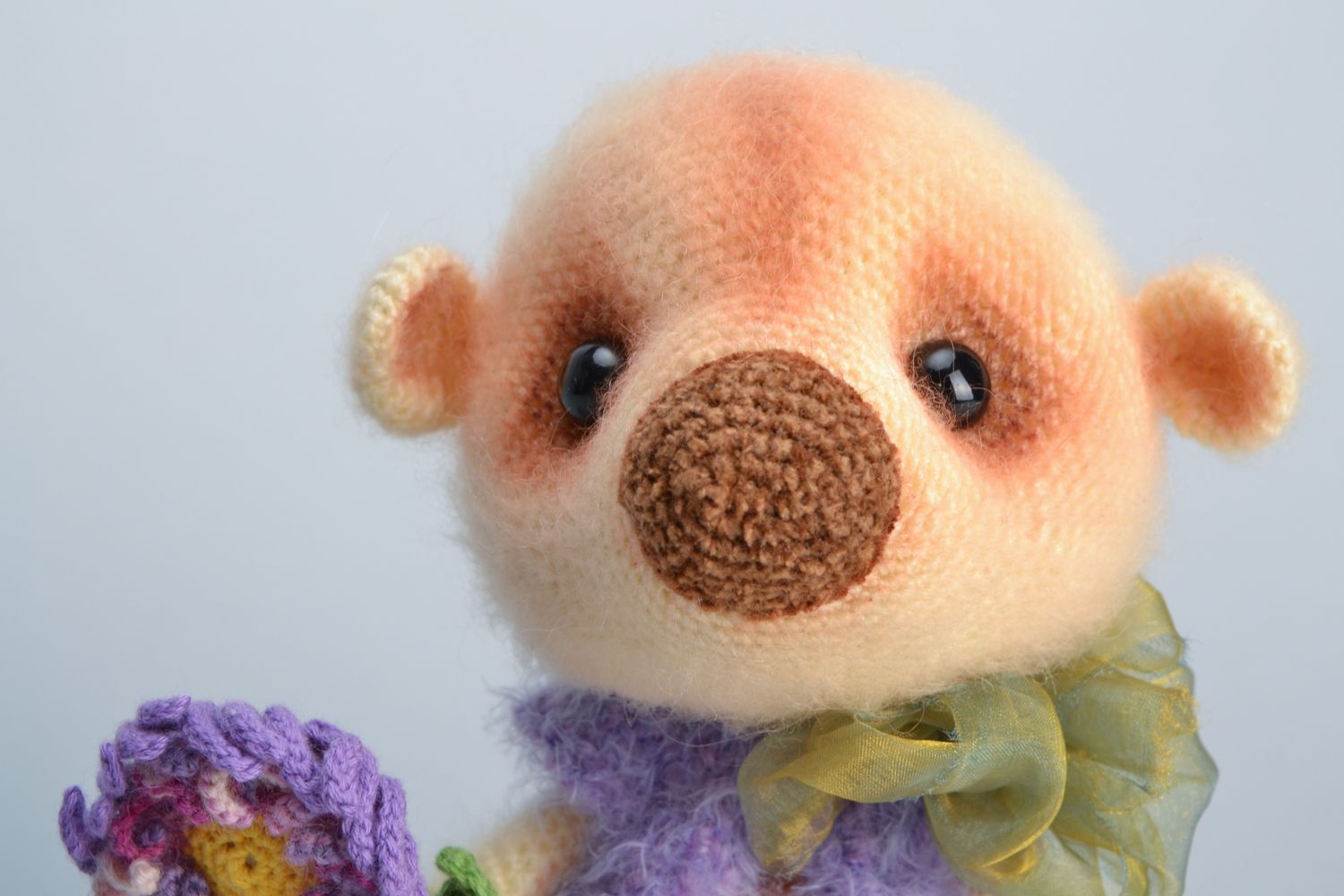 Fluffy crochet wool toy bear photo 3