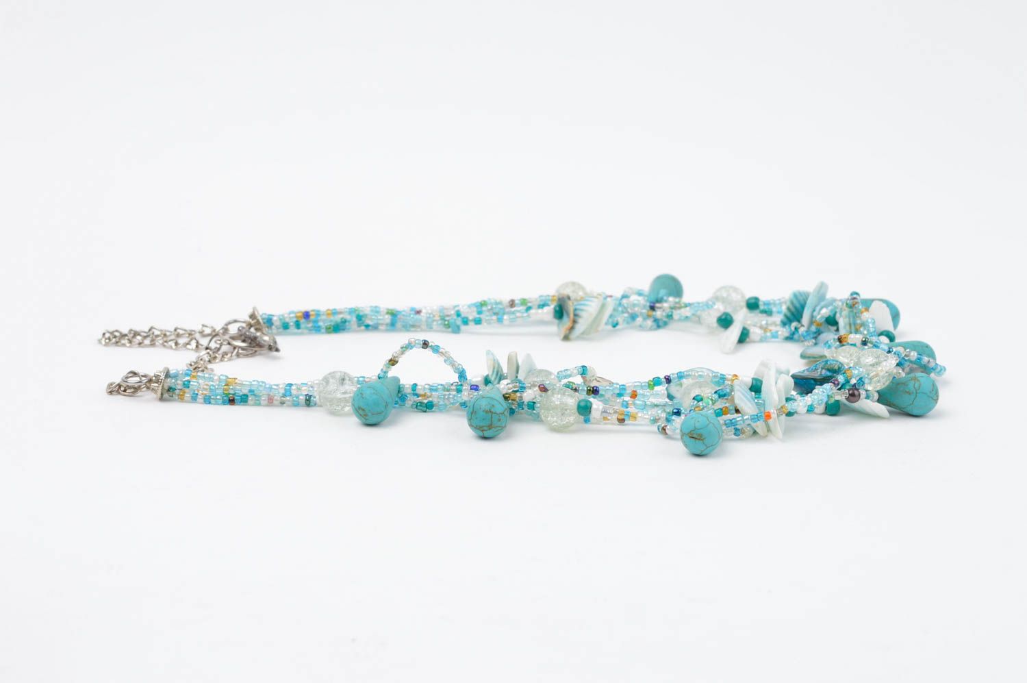 Collier perles de rocaille Bijou fait main Accessoire pour femme bleu design photo 2