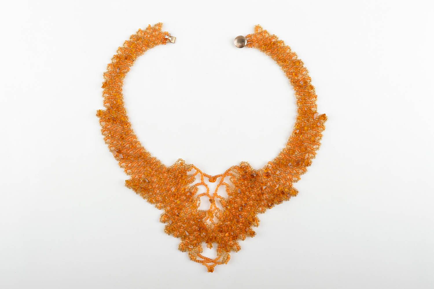 Колье из бисера украшение ручной работы янтарное нарядное ожерелье из бисера фото 4