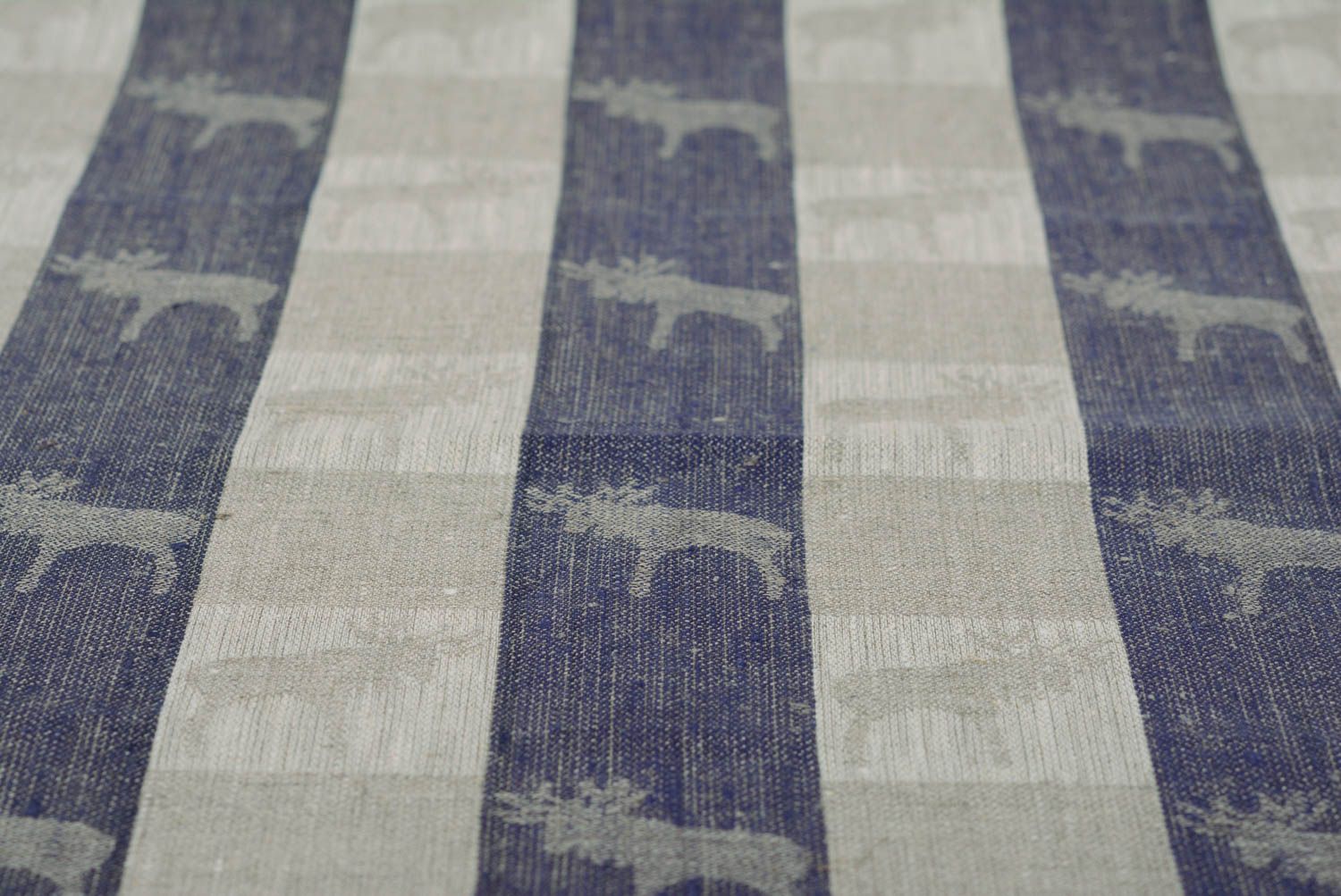 Handmade kitchen towel sewn of striped linen fabric in gray and blue colors photo 5
