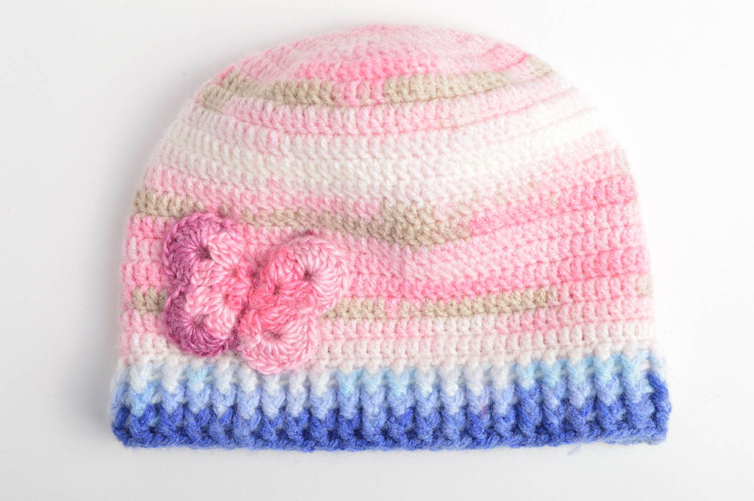 Bonnet tricot fait main Chapeau au crochet laine acrylique Vêtement fille design photo 3