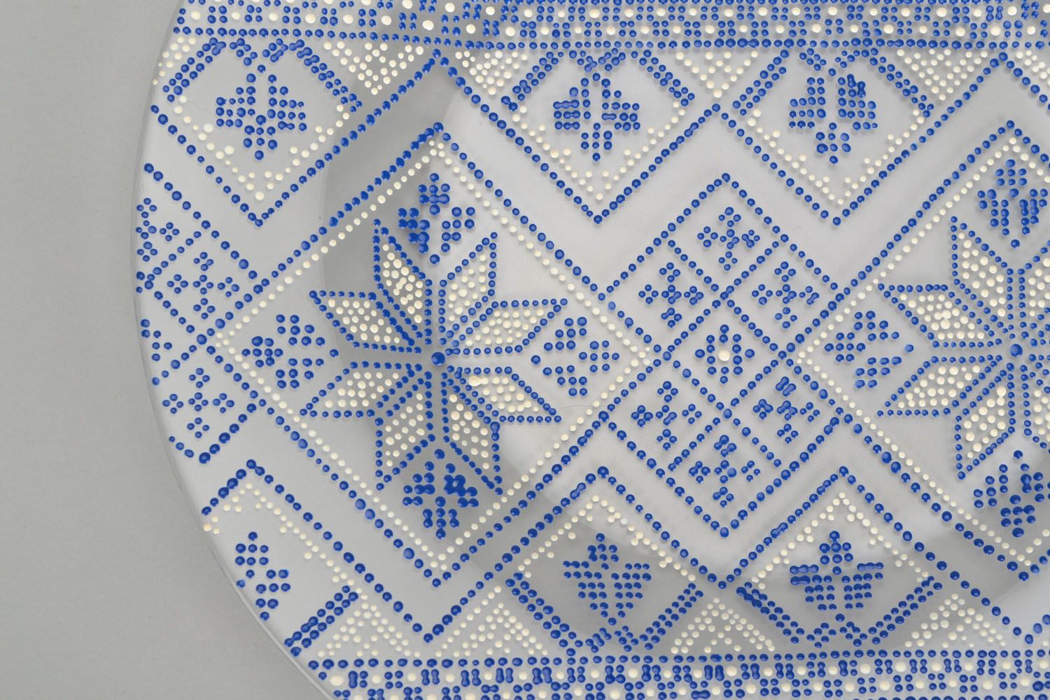 Стеклянная расписная тарелка Голубой орнамент фото 3