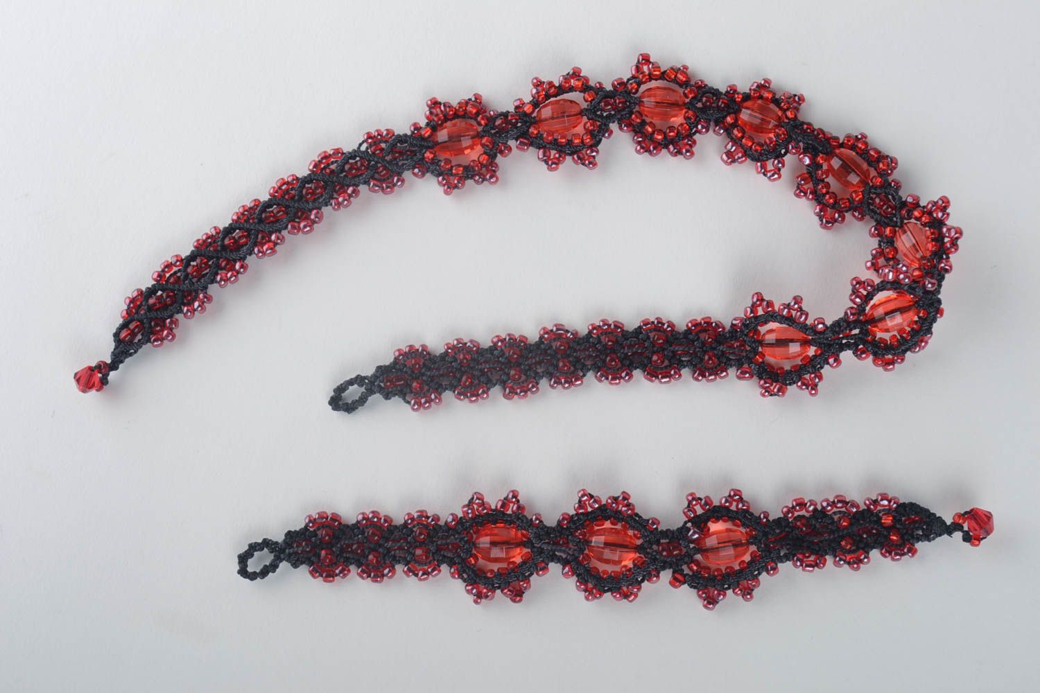 Parure collier bracelet Bijoux faits main tressés noir rouge Cadeau femme photo 4