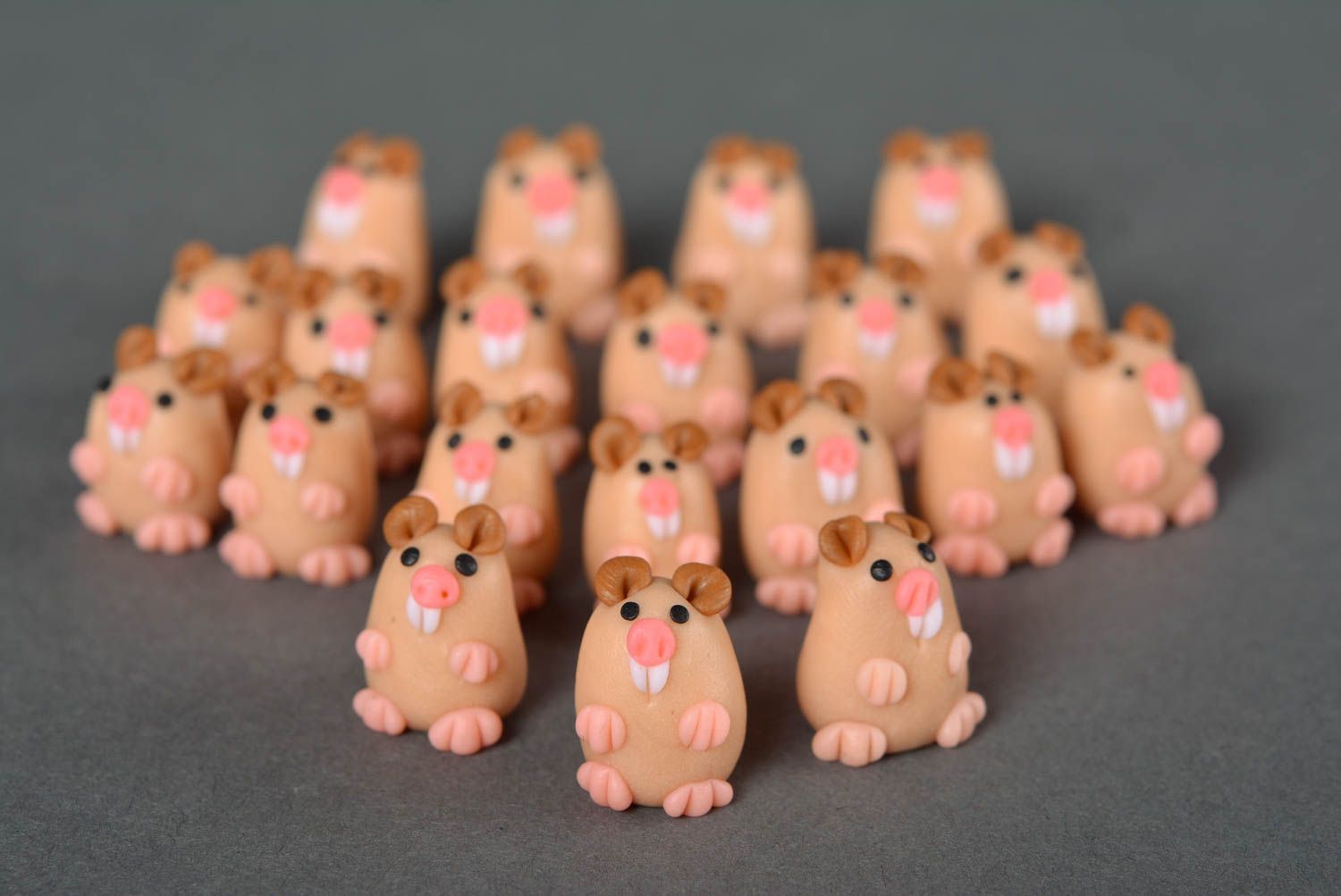 Handmade set of 20 rats figurines unique polymer clay toy interior decoration photo 1
