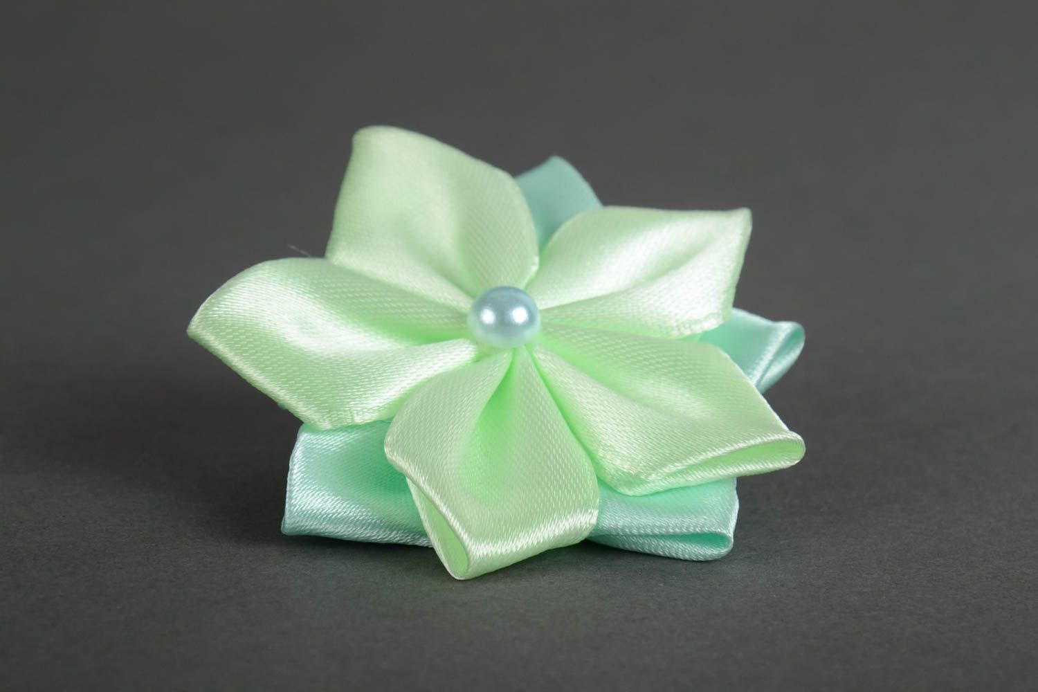Decorative elastic hair band with tender flower of mint color with bead photo 4