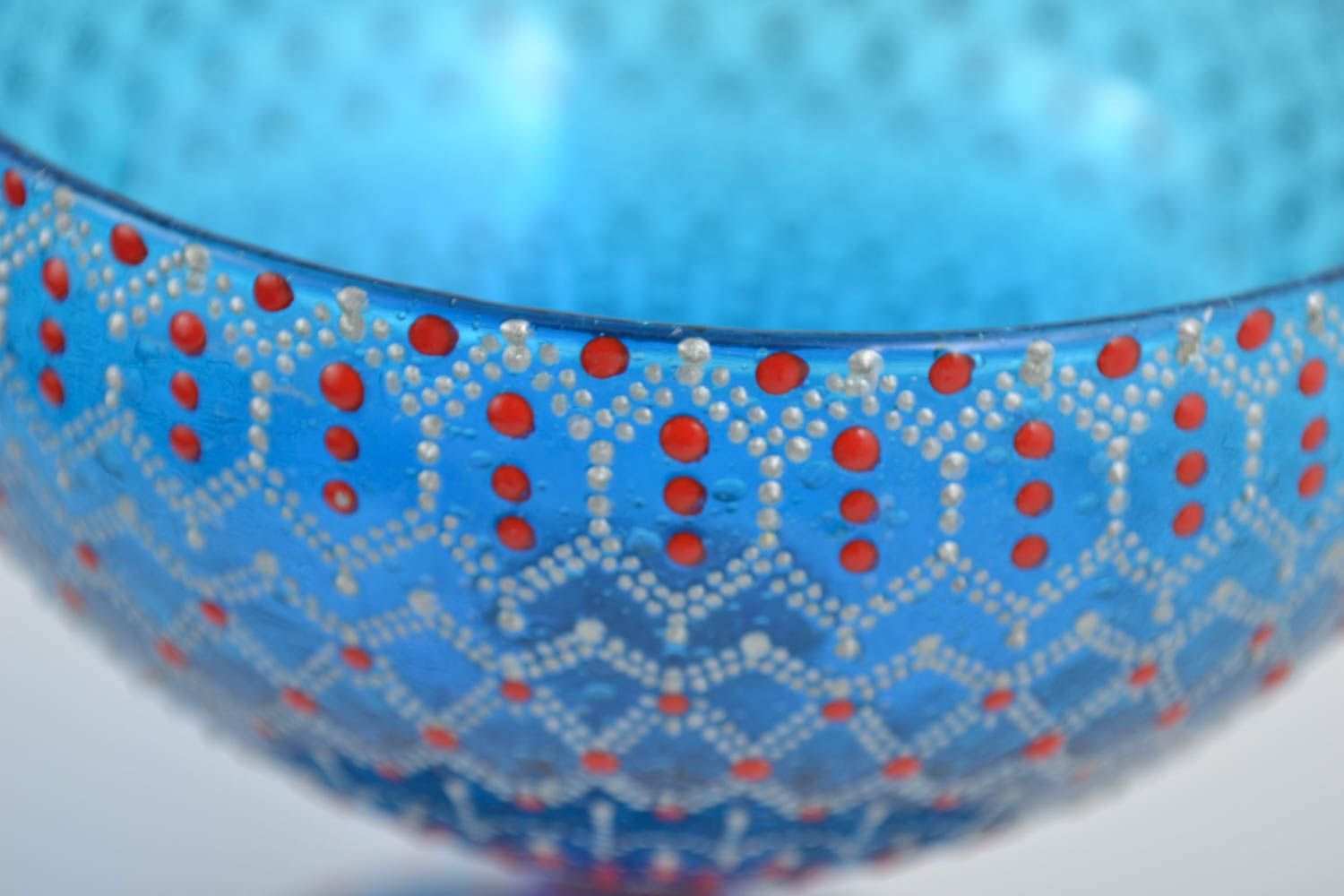 Handmade Weinglas mit Gravur Geschirr aus Glas Tisch Deko schön bemalt blau foto 2