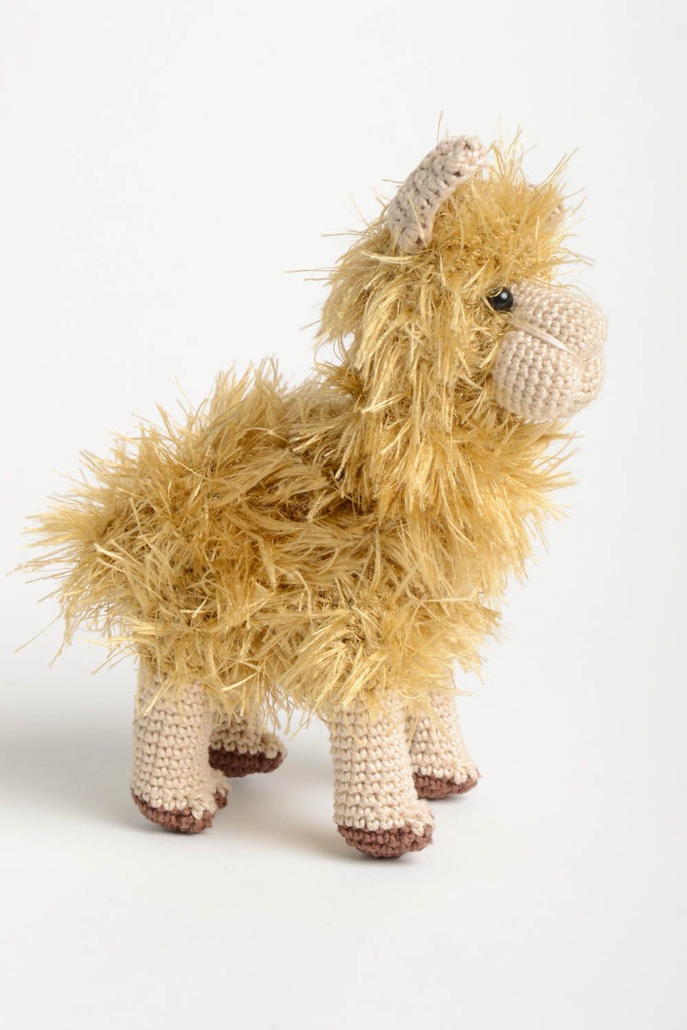 Handmade soft crocheted toy unique designer lama figurine present for children photo 5
