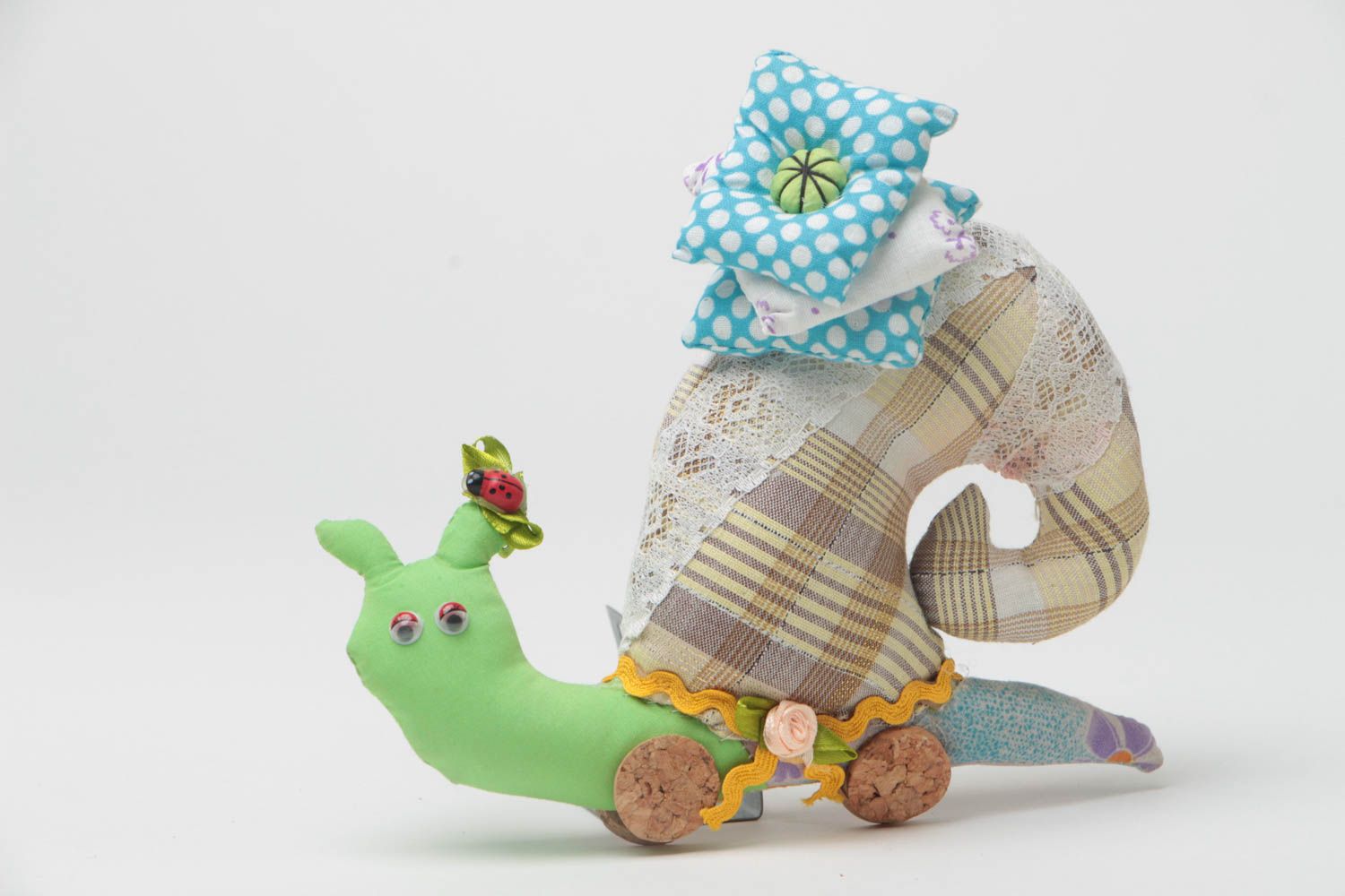 Beautiful designer unusual handmade soft toy snail made of fabric photo 2