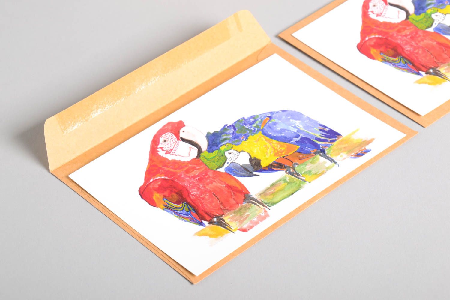 Открытки ручной работы красивые открытки две поздравительные открытки Попугаи фото 4