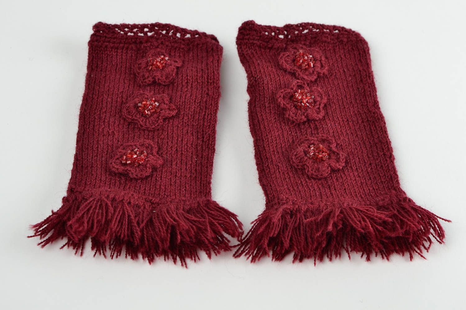 Mitaines tricot faites main Gants mitaines Accessoire femme crochet aiguilles photo 4