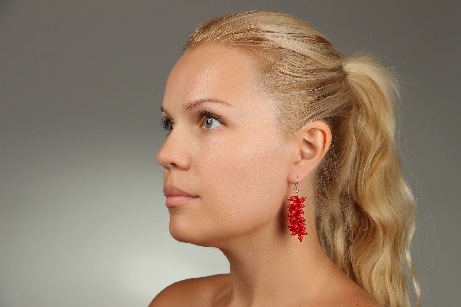 Earrings with coral and beads photo 4