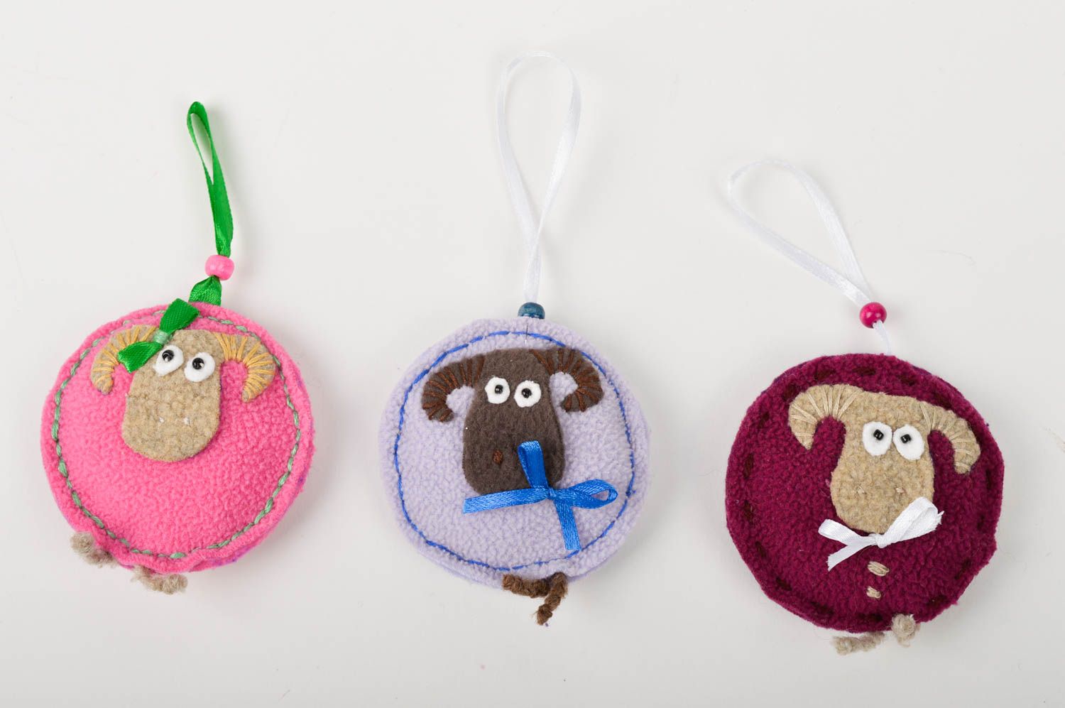 Porte-clés animaux moutons Porte-clés fait main ronds Cadeaux enfants 3 pièces photo 3