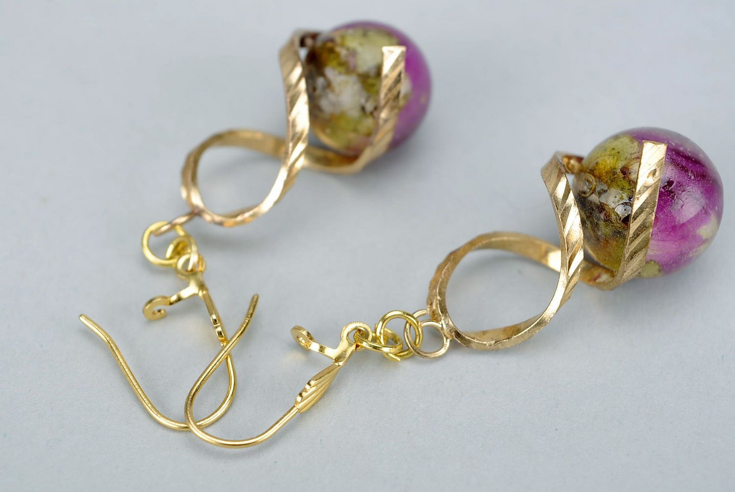 Golden earrings made from rose buds photo 4