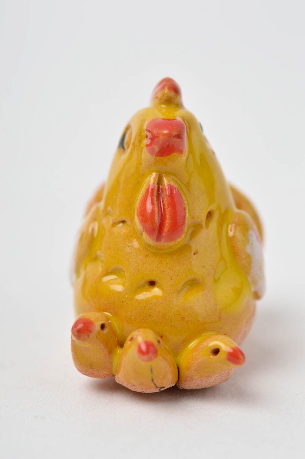 Figurine oiseau Statuette miniature fait main poule jaune argile Déco maison photo 3